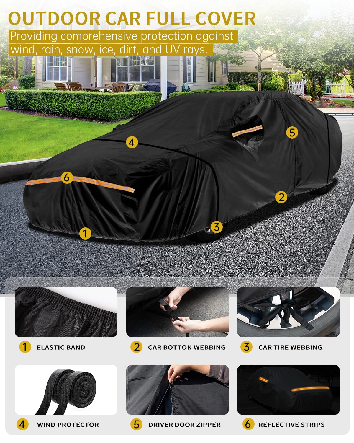 Car Cover Waterproof All Weather Custom Fit for Ford Mustang 1994-2025 420D Oxford Full Outdoor Automtive Heavy Duty — view 3