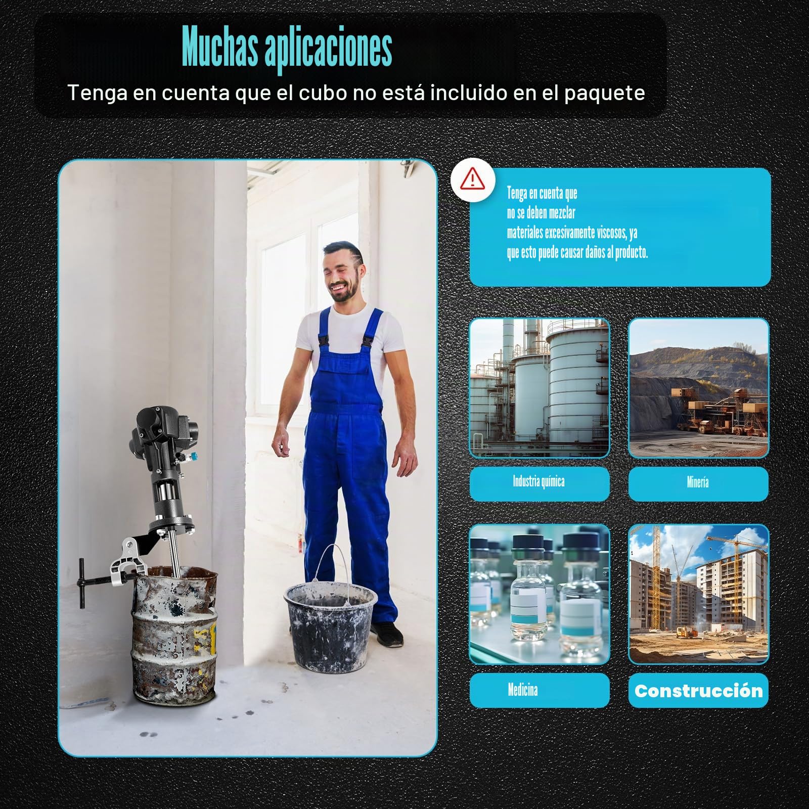 Mezclador Neumático Masilla 50 Gal Acero Inoxidable 1/2HP 50-2000RPM | Neumático Sin Chispas | 1/2HP 50-2000 RPM | Mezcla 50 Galones | Silencioso con Silenciador | Protección Sobrecarga Automática