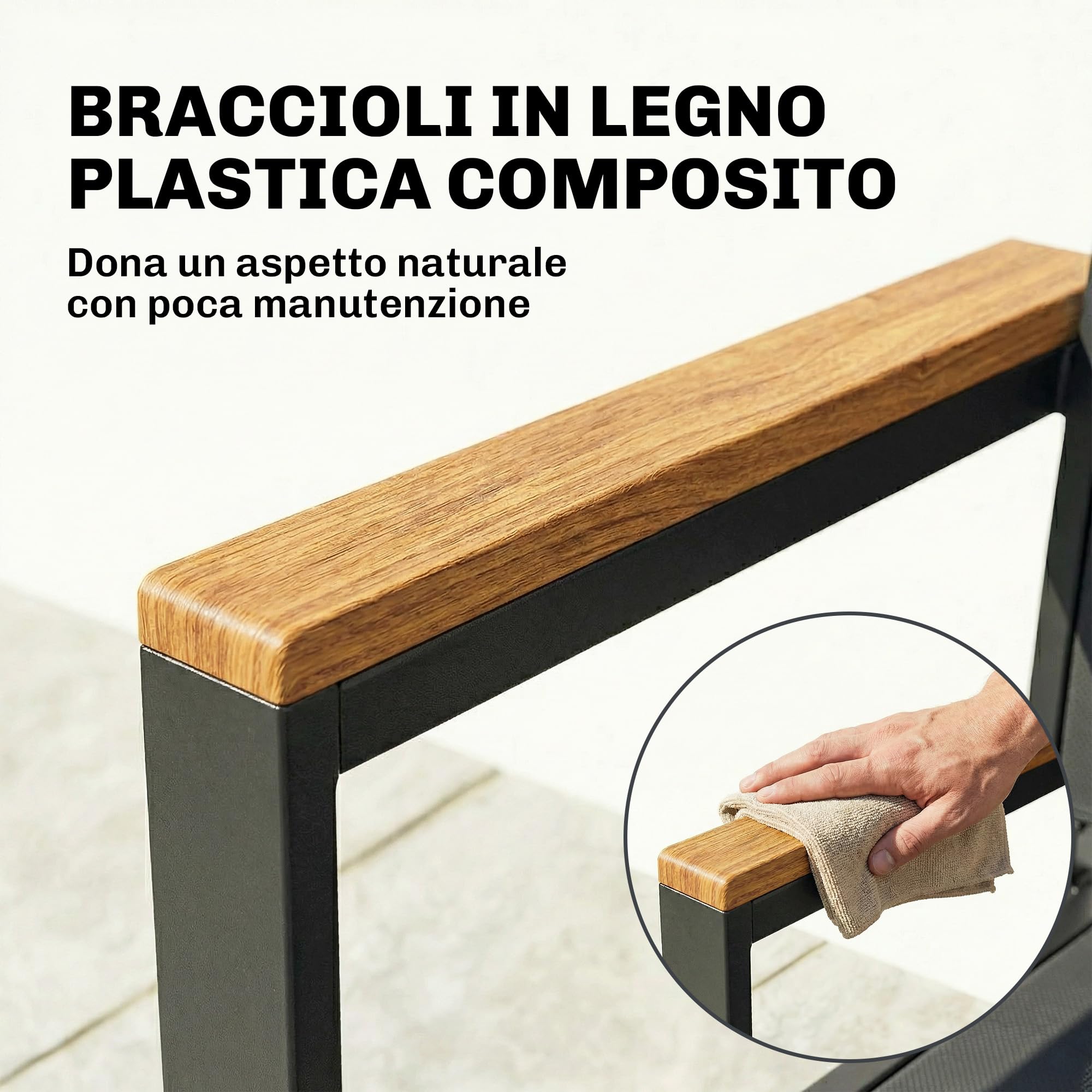 Outsunny Set 2 Sedie da Giardino Impilabili Imbottite in Texteline, Alluminio con Braccioli Effetto Legno, 56x55x85 cm, Grigio Scuro