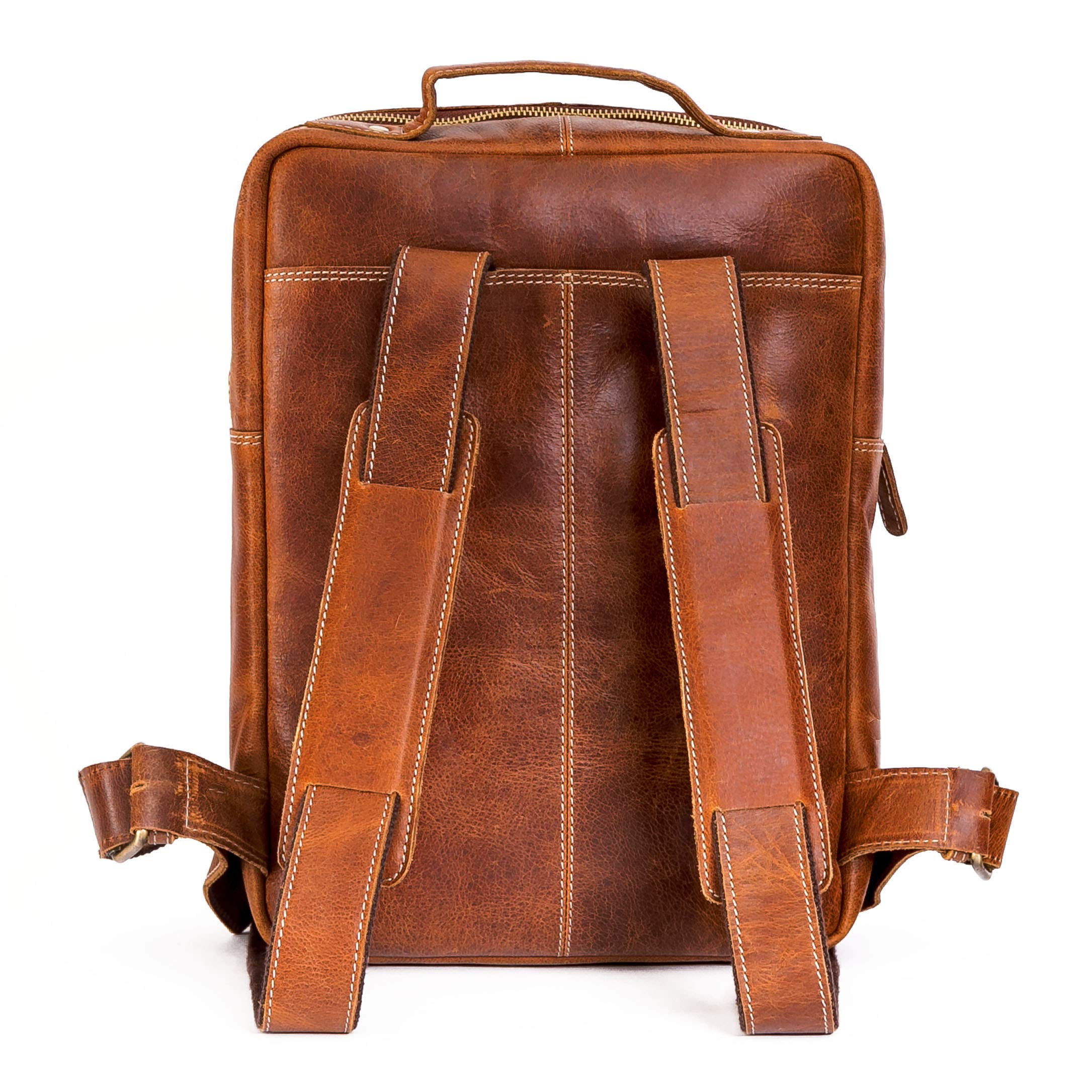 ALMADIH Premium Leder Rucksack BENE – Ledertasche 14 Zoll Laptop Tasche Reisetasche Handgepäck DIN A4 Schultertasche Umhängetasche Fahrrad Wander Schul Rucksack Backpack Vintage