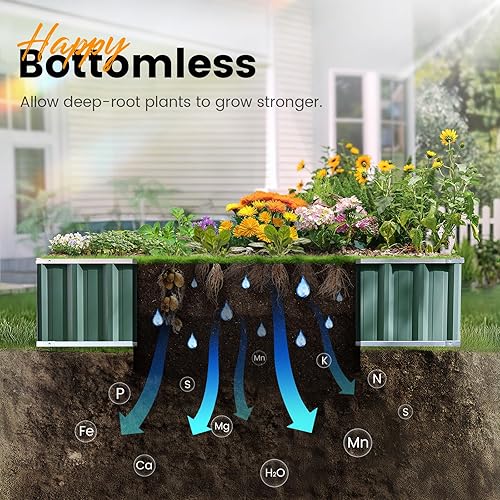 Miniatura 6 de King Bird juego de arriates elevados y extragruesos de 2 capas con marco reforzado, 68 x 36 x 12 pulgadas, 2 unidades, arriates de acero galvanizado