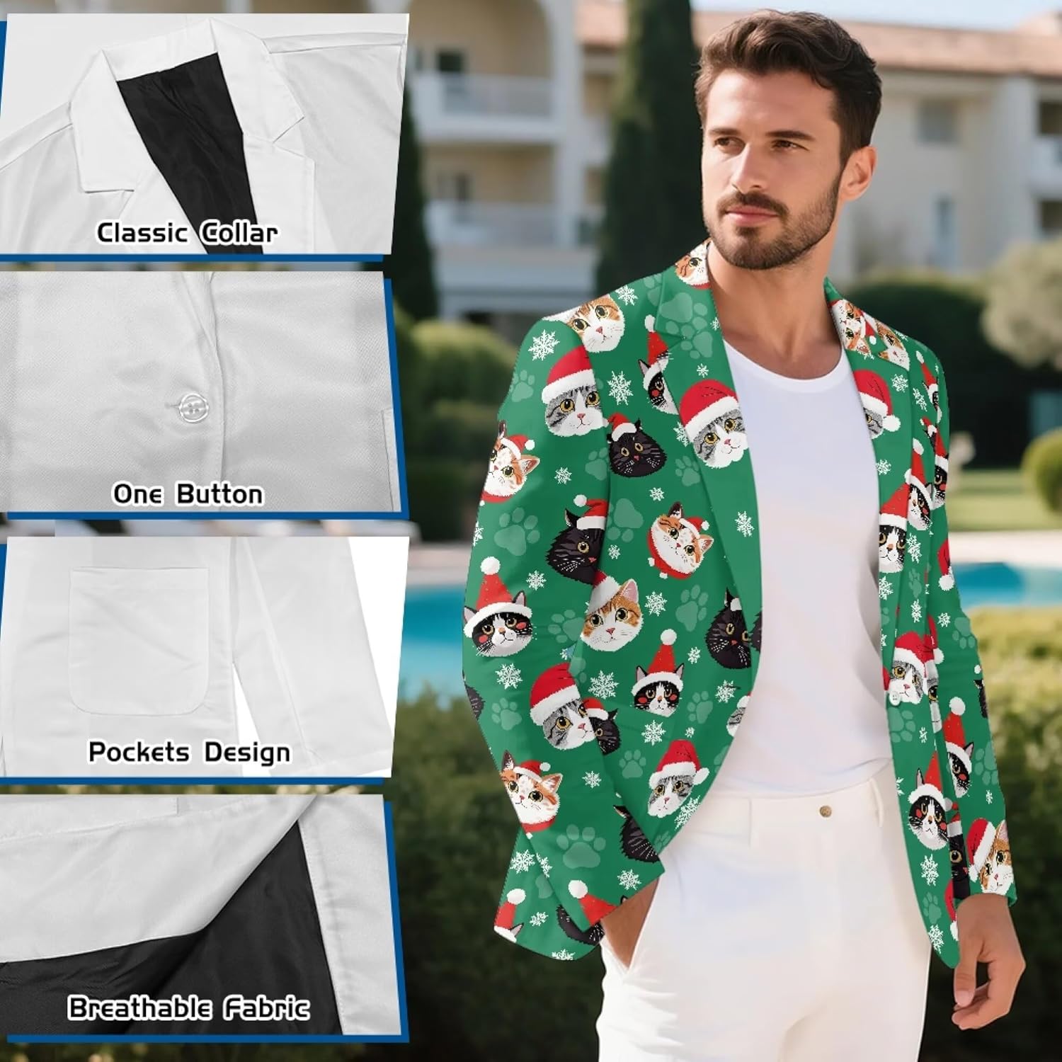 Men's Casual Button Blazers Lightweight Suit Jacket Sports Coat with Pockets S - 5XL