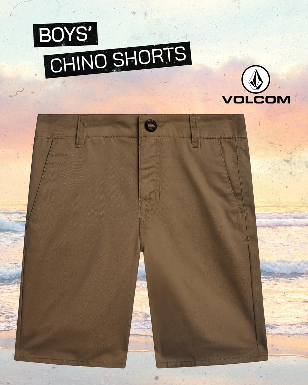Volcom Boys Chino Shorts - Lightweight Cotton Straight Fit Casual School Uniform Shorts for Boys with Button Closure