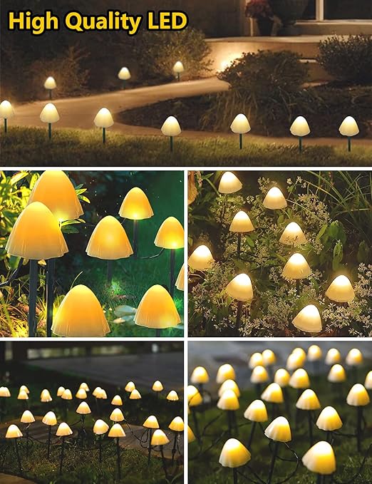 TIYUPA 20 Led-tuinlampen, in de vorm van paddenstoelen, voor buiten, 5 m lichtsnoer op zonne-energie, 8 modi, waterdichte tuinverlichting, decoratie voor binnenplaats, trottoir, paden, bruiloft, feest, kerstboom, verjaardag, warm wit photo 3