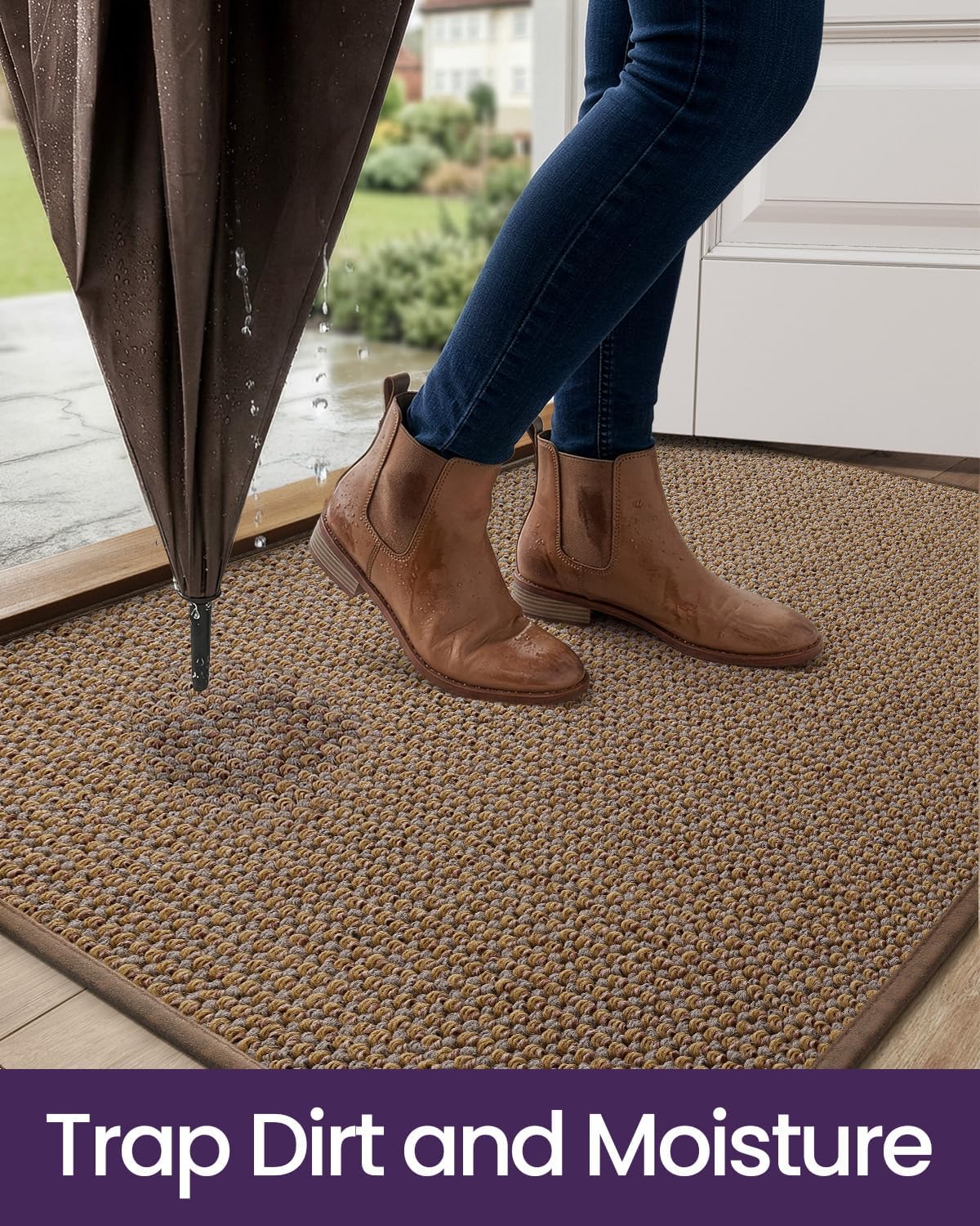 DEXI Front Door Mat Indoor Entrance, 2x3 Non Slip Entryway Doormat Inside Entry, Washable Low Profile Floor Mats Dirt Trapper for House Patio Backdoor, Beige