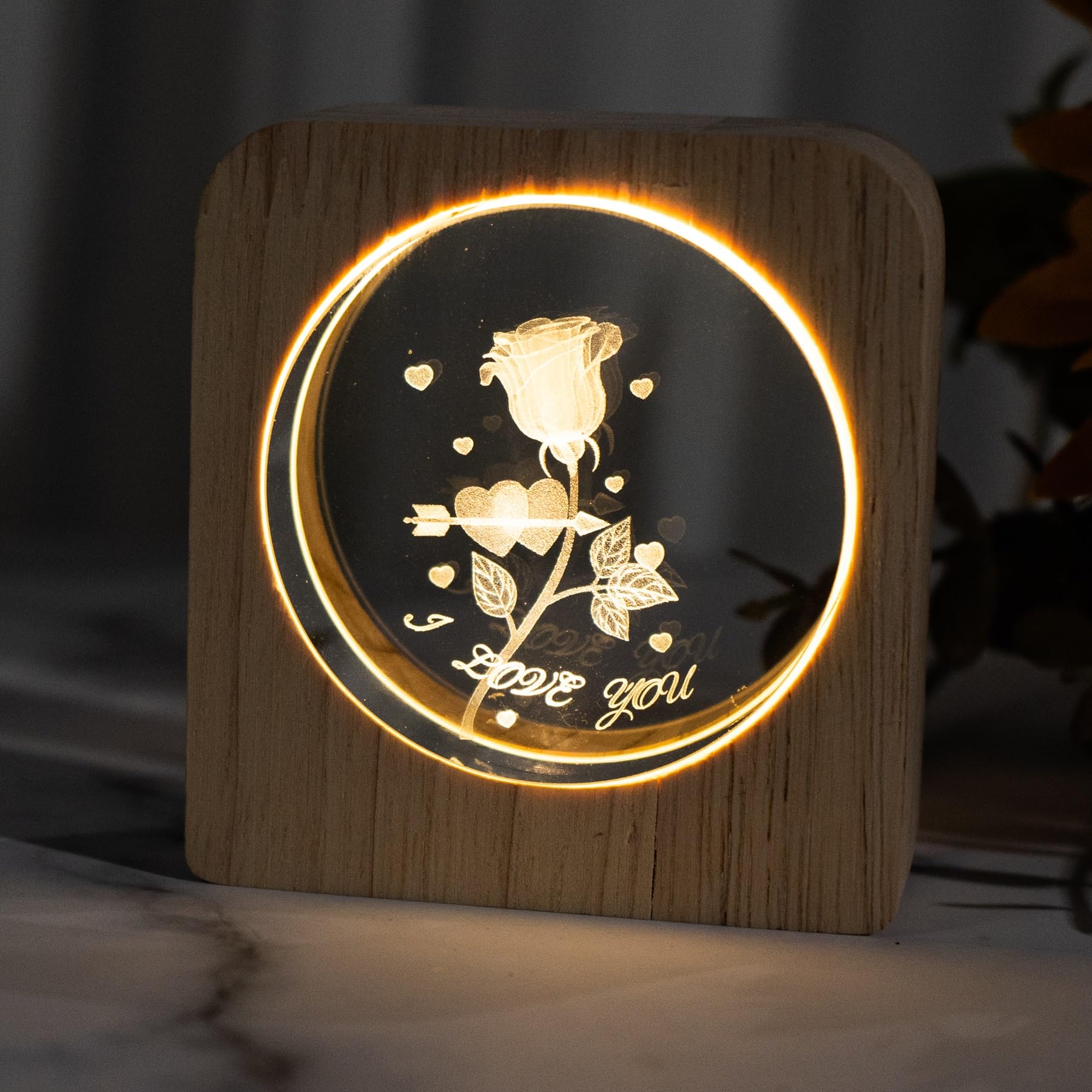 TENGFENG Crystal Rose Night Light - Gifts for Girls and Ladies with Wooden LED Frame I Love You Gift Ideas for Her Birthday, Valentine's Day, Christmas