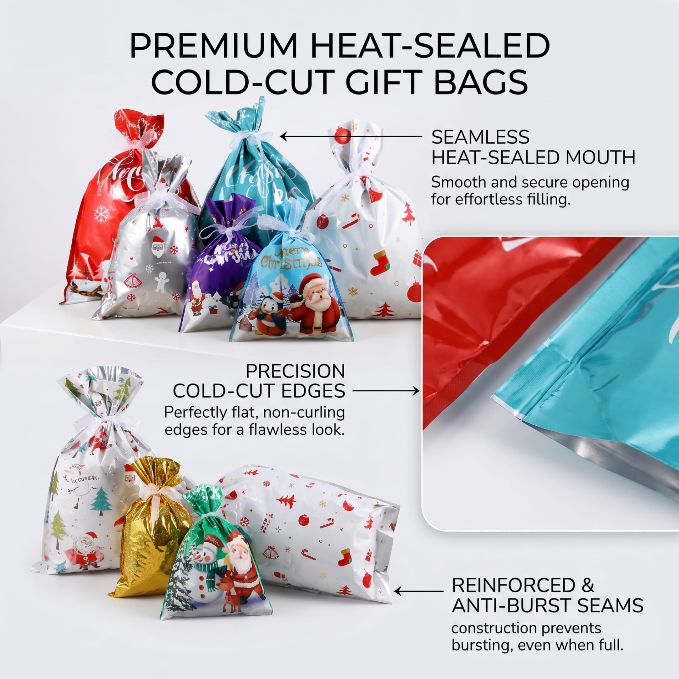 Bolsas de regalos de fiesta Navidad 55 piezas PE Bolsas de regalos navideños con cordón