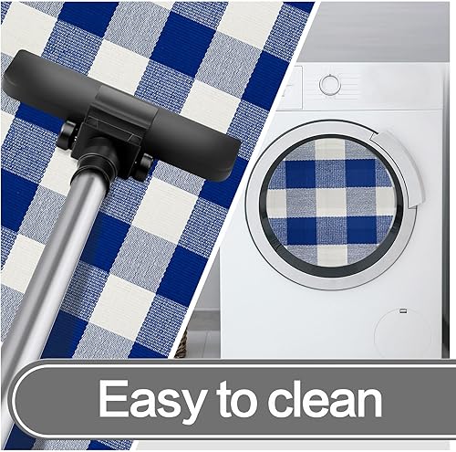 Miniatura 6 de MUBIN - Alfombra de algodón de lana cuadriculada, 3 x 5 pies, color negro y blanco, alfombra decorativa a cuadros para poner al aire libre en la