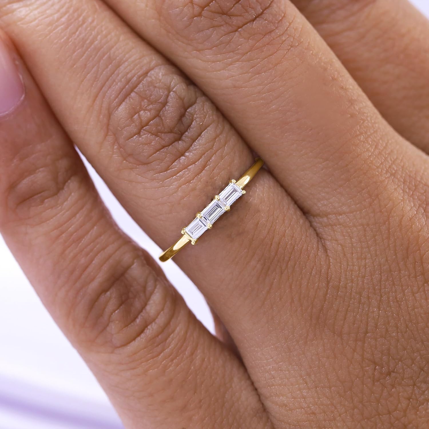 SAVEARTH DIAMONDS 14k Solid Gold Baguette And Round Cut Lab Grown Diamond Engagement Promise Rings | Dainty Stacking Rings For Women Valentine's Day Gifts