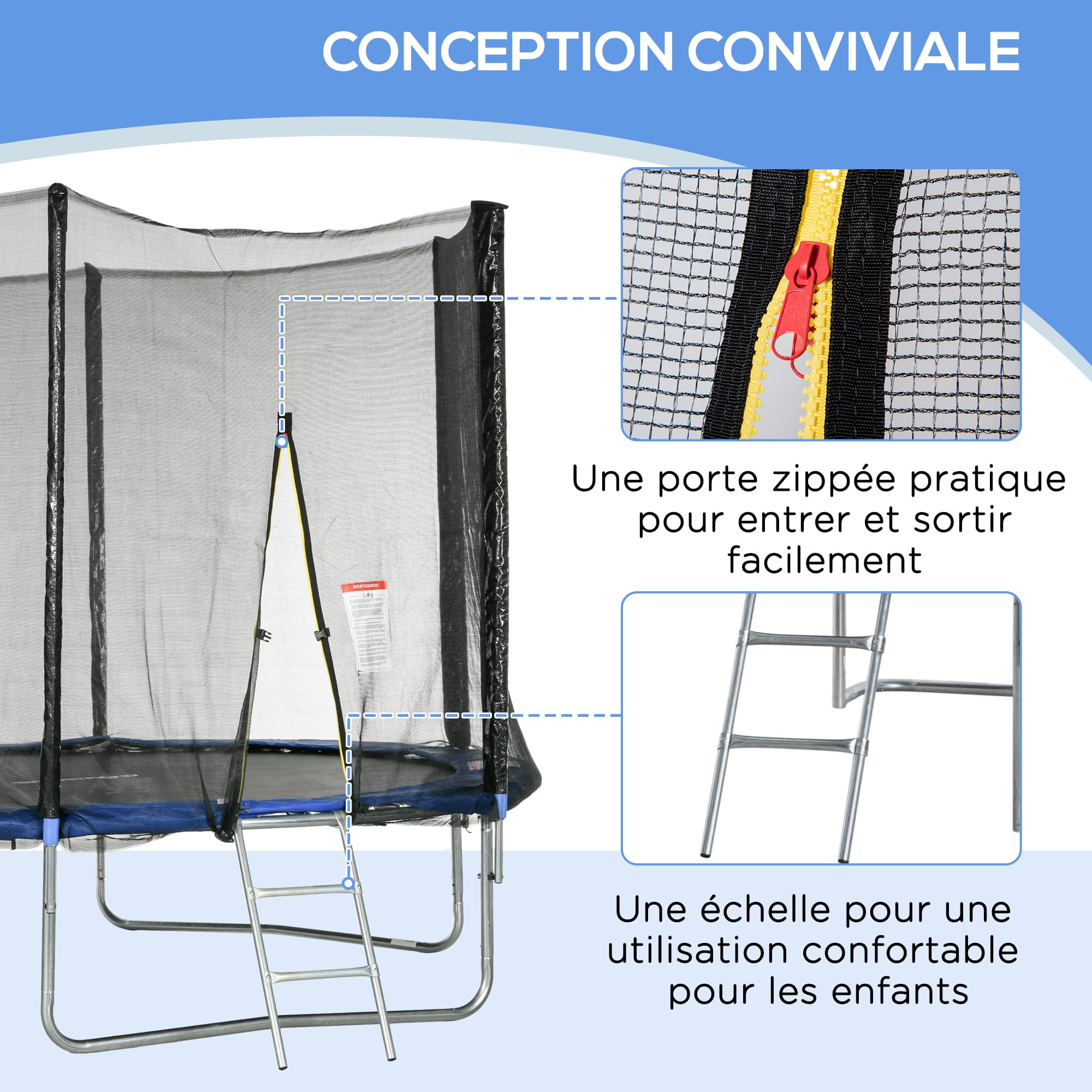 SPORTNOW Trampoline Exterieur Enfant, Trampoline Ø 305cm pour Enfants avec Filet de sécurité, poteaux rembourrés et échelle,
