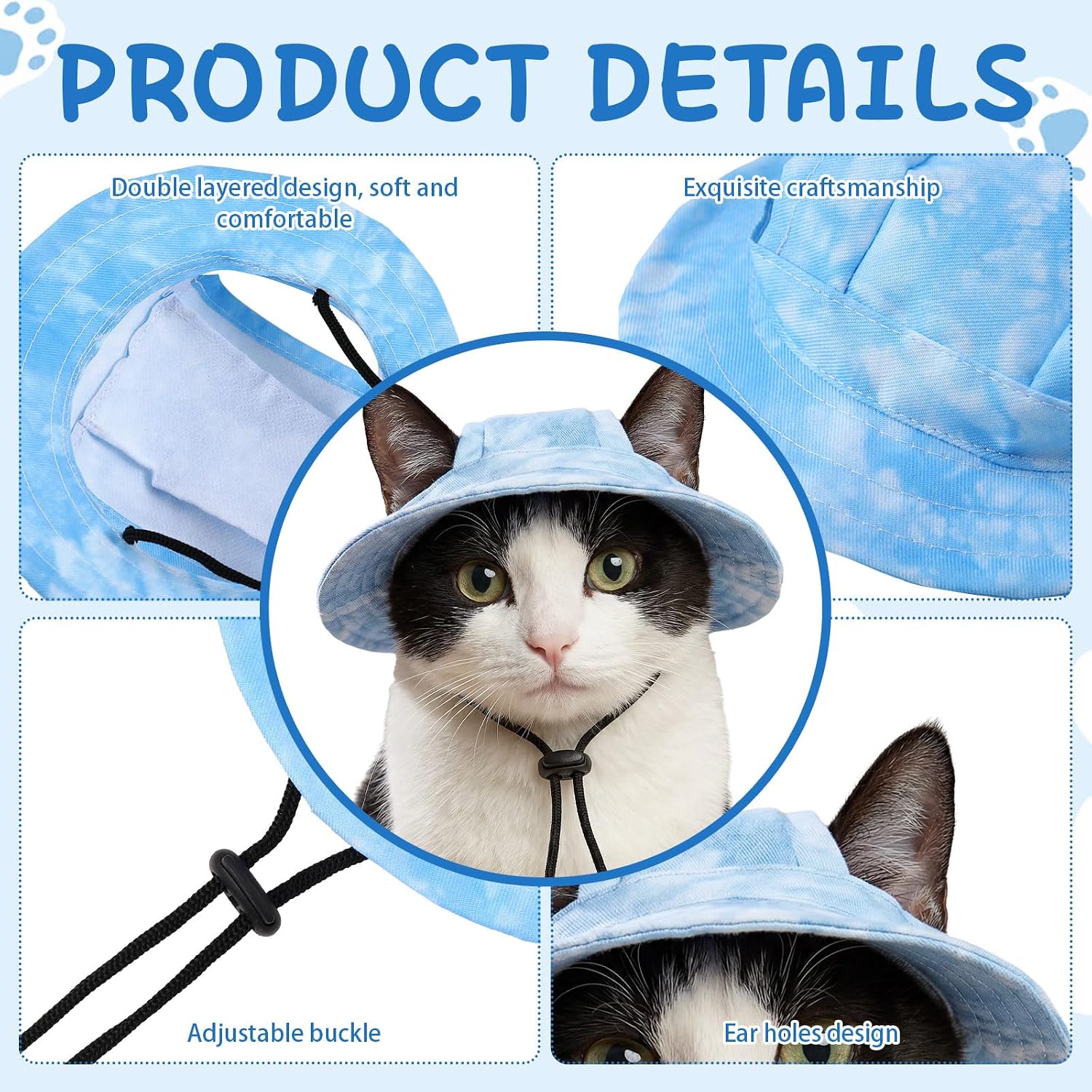 3 Pcs Pet Hats with Ear Hole Sunscreen Round Brim Bucket Hat image 3
