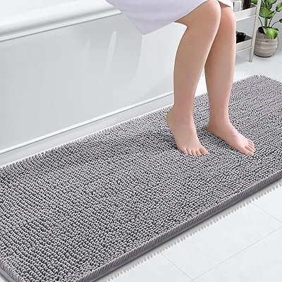 OLANLY Bathroom Rugs 36x24, Extra Soft Absorbent Chenille Bath Rugs, Rubber Backing Quick Dry, Machine Washable Bath Mats for Bathroom Floor, Tub and Shower, Home Decor Accessories, Black