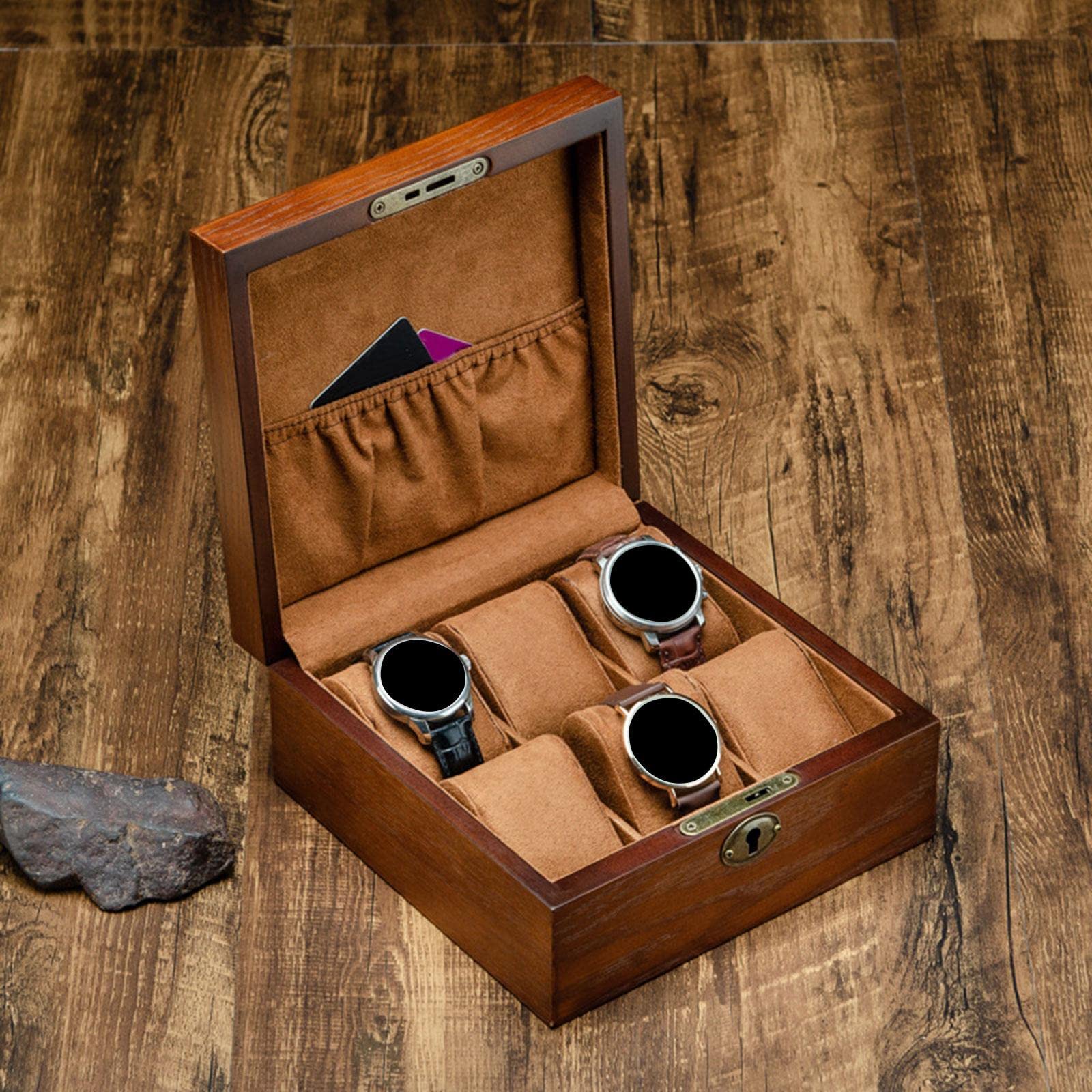 Caja Organizadora de Relojes con Capacidad para 6 Piezas Interior de Terciopelo Suave Y Cierre Resistente Almohadillas Desmontables Adecuada para