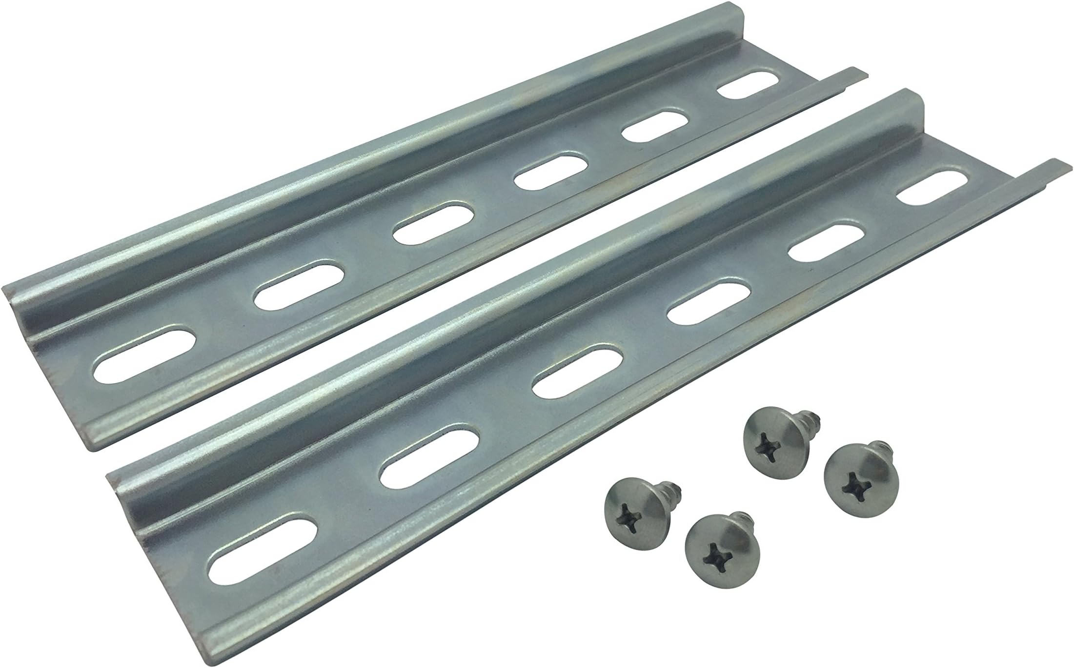 Electrodepot Din Slotted Rail, Steel Zinc Plated, 35 mm x 6 Inches. 2 Din Rails with 4#10 Stainless Steel Screws for Hardware Components Mounting