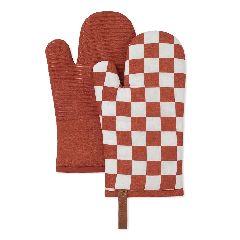 Folkulture Oven Mitts Heat Resistant 12"x 5.5" or Silicone Oven Mitts, 100% Cotton Oven Mits/Glove Set or Cute Mitts, Kitchen Oven Mitt Set -Checkmate