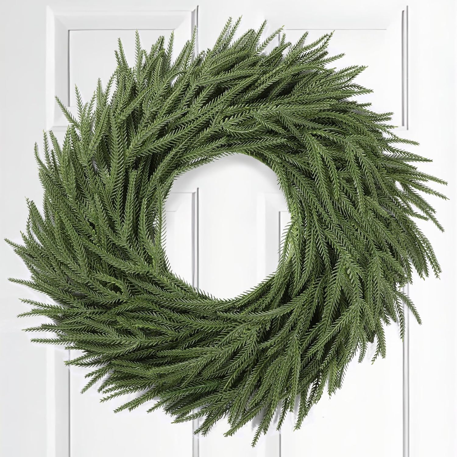 24 Inch Christmas Wreaths for Front Door Wall Fireplace Decoration Artificial Green Xmas Norfolk Wreath for Indoor Outdoor Home Holiday Decor