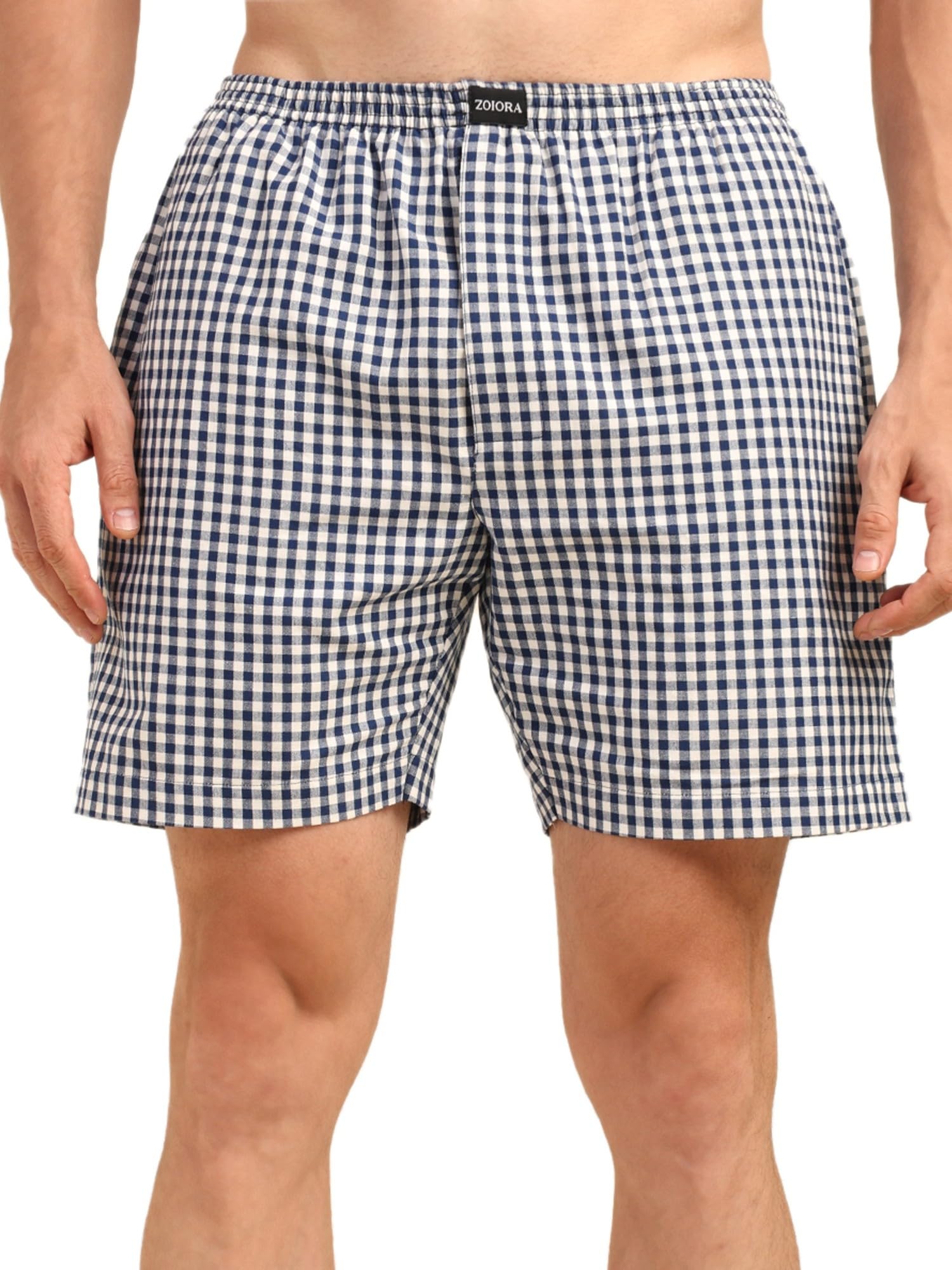 100 Percent Pure Cotton White and Blue Gingham Checkered Shorts for Men with Side Pockets Lounge Wear-image-0