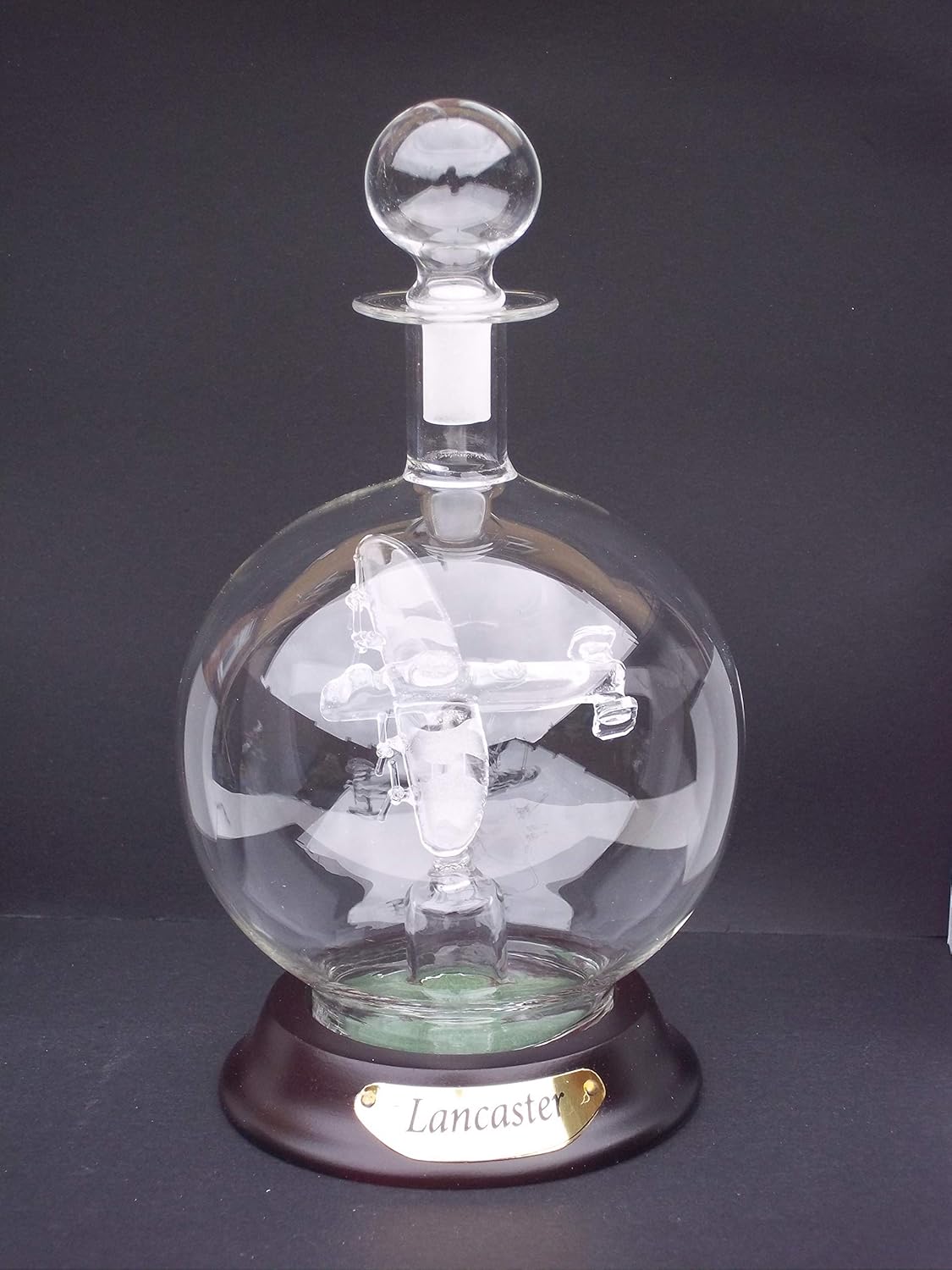 Lancaster Bomber Aircraft with Frosted Camouflage in a Glass Decanter