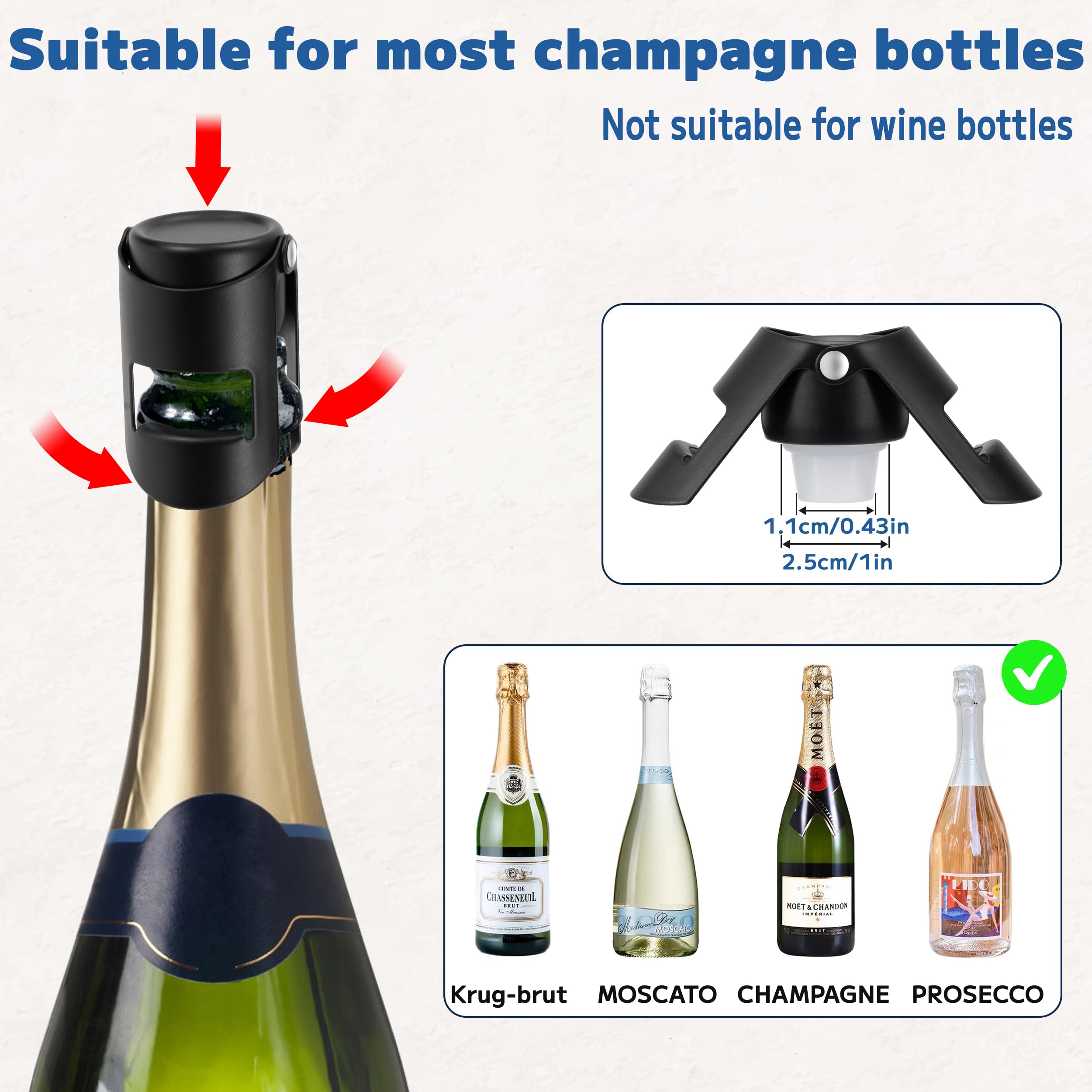 Tappo per Champagne, 3 Pezzi Tappo per Spumante in Acciaio Inox, a Prova di perdite, Mantieni Fresco, Riutilizzabile per Sigillare Bottiglie di Vini, Adatto per Vino Rosso, Cava, Prosecco, Frizzanti