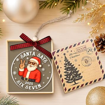 67 Ornament for Christmas Tree - Santa Says Six Seven Ornament - 67 Meme Funny Christmas Ornaments - Christmas Ornaments for Kids, Girls, Boys - Teen Girl Stuff - Acrylic Christmas Decoration 2025
