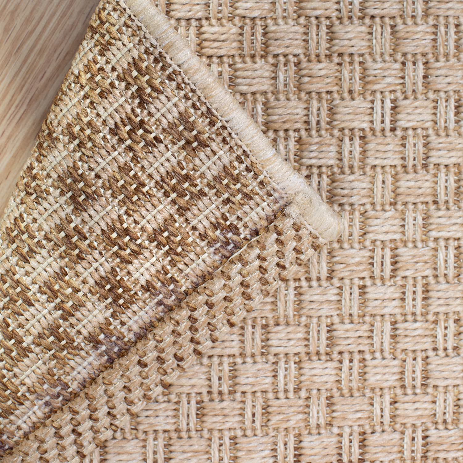 DomDeco In- & Outdoor Teppich UMAR mit unifarbenem Flachgewebe - wetterfest & robust für Garten/Terrasse/Balkon oder Innenräume, aus Kunstfaser, Beige in 160x230cm
