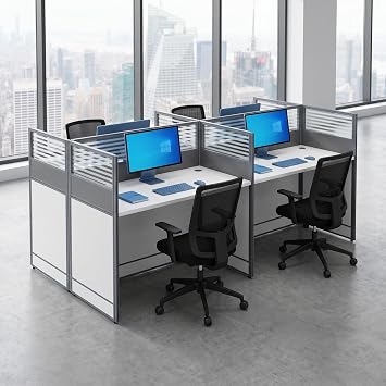10 Persons Cubicle Desk with Privacy Panels & Hidden Cable Holes Shaped Cubicle Desks for Office, Sturdy Steel Frame Modular Workstation Configurable Cluster for Open Plan Workspace