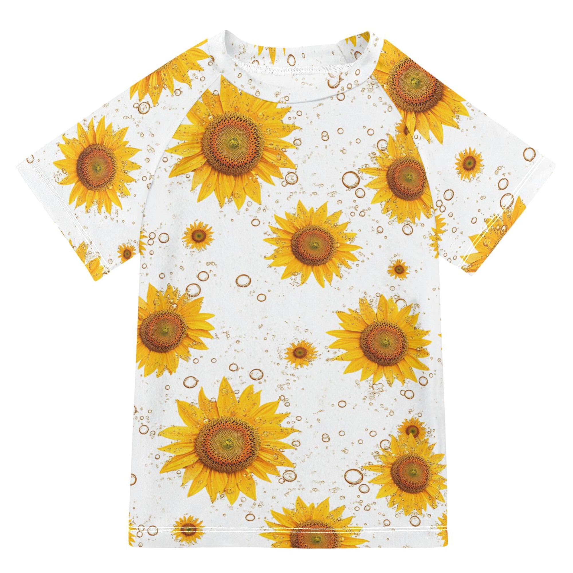 Funny Sunflower Star White Kids Bathing Suits Girls UV Protection Rashguard Girls Swimwears Youth Sports Tshirts for Kids Boys 4T