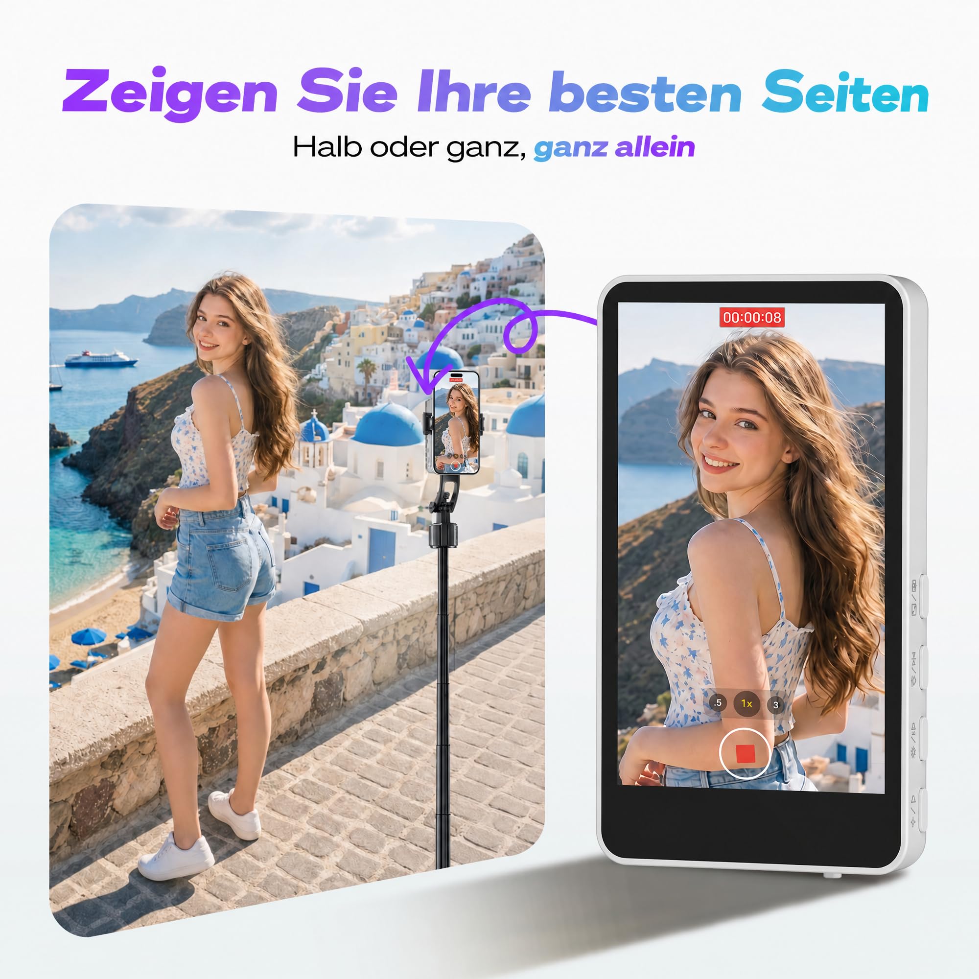SYNCO XView Handy Selfie Monitor für iPhone 17, 3,97" Magnetischer Smartphone Vlog Bildschirm für Android Rückkamera Kabellos 50M, mit Lautsprecher für TikTok YouTube Livestream (Weiß)