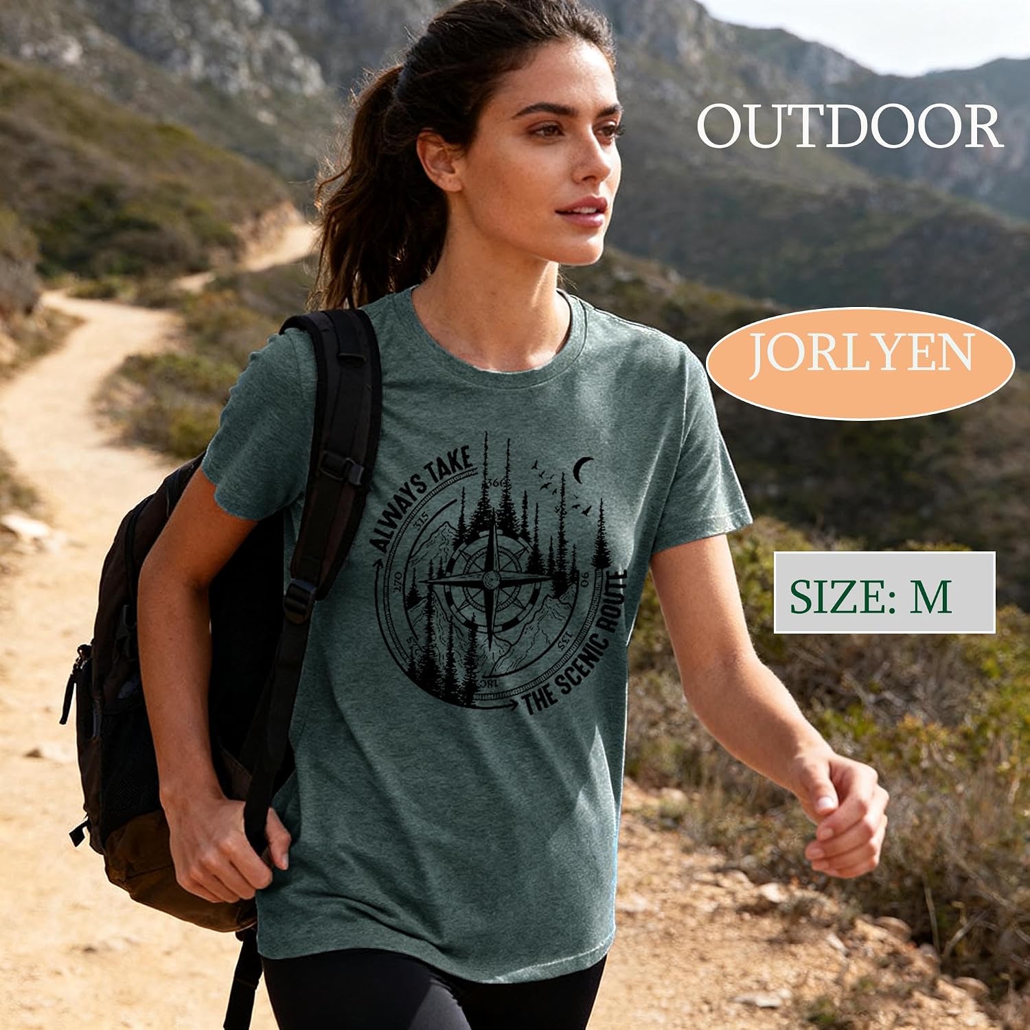 Women Mountain Adventure Athletic Top Compass Graphic Tee for Outdoor Camping Hiking Pine Tree Wanderlust Workout Shirt