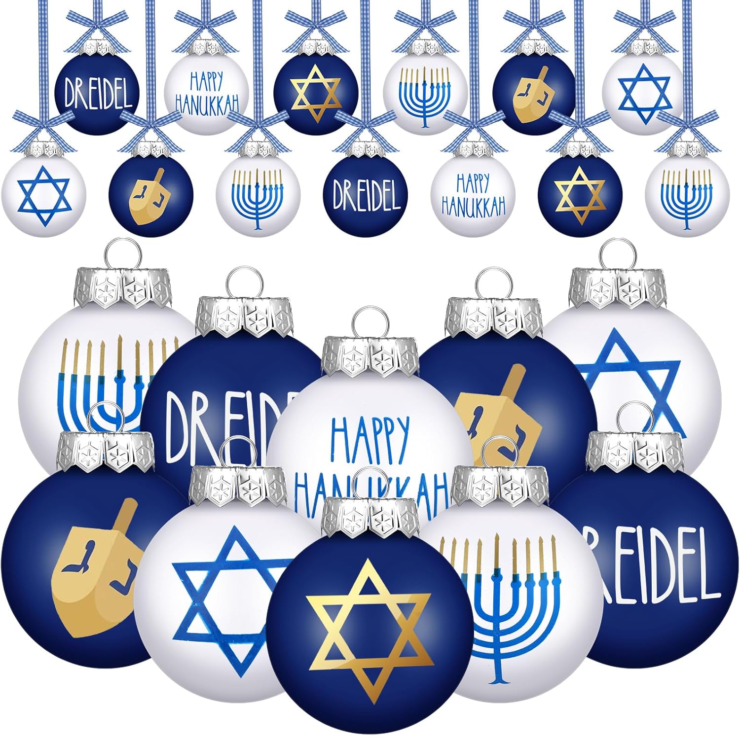 Liliful Set of 12 Hanukkah Ball Ornaments White and Blue