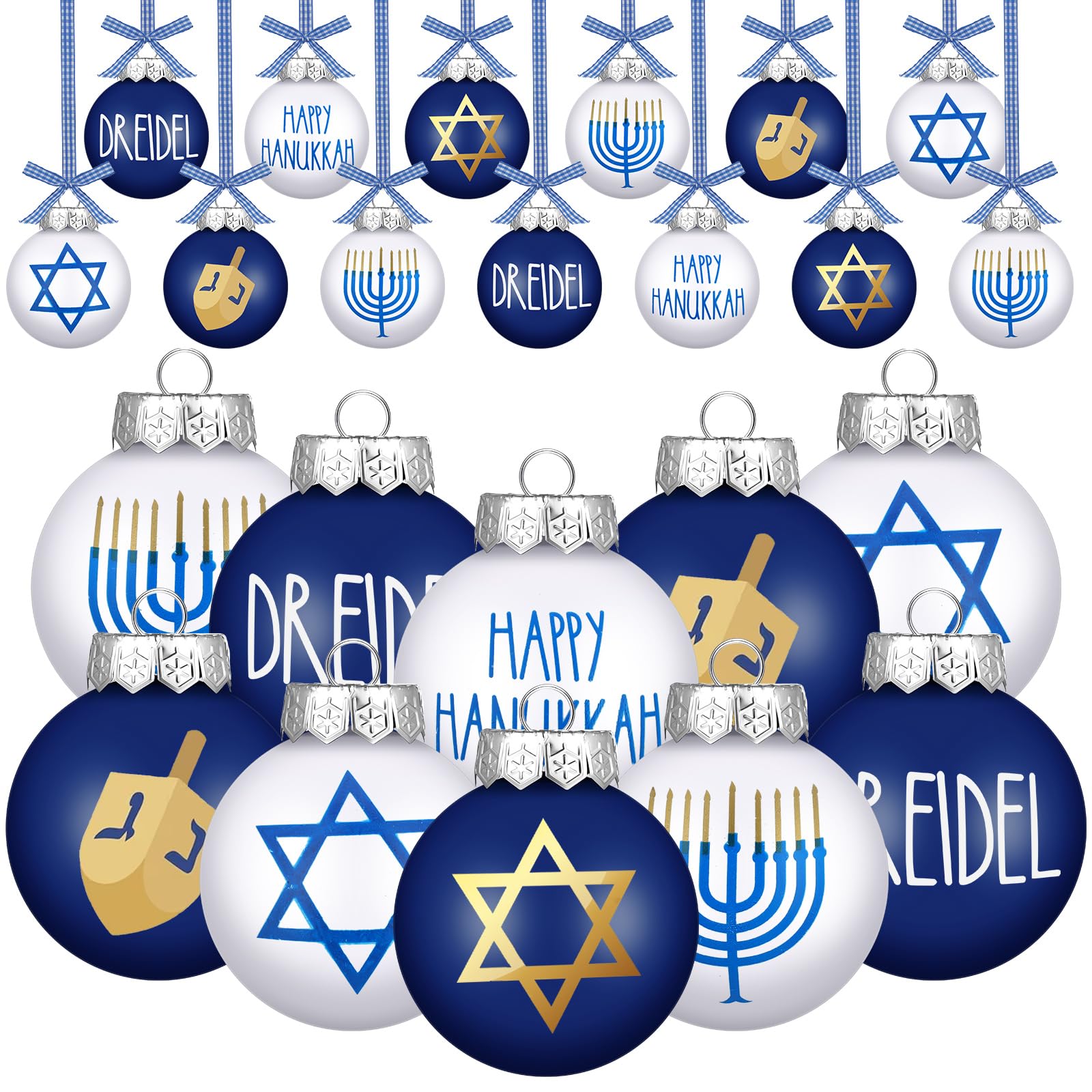 Boules de Hanoukka de 6,9 cm Liliful décoration menorah et étoile de David lot de 12