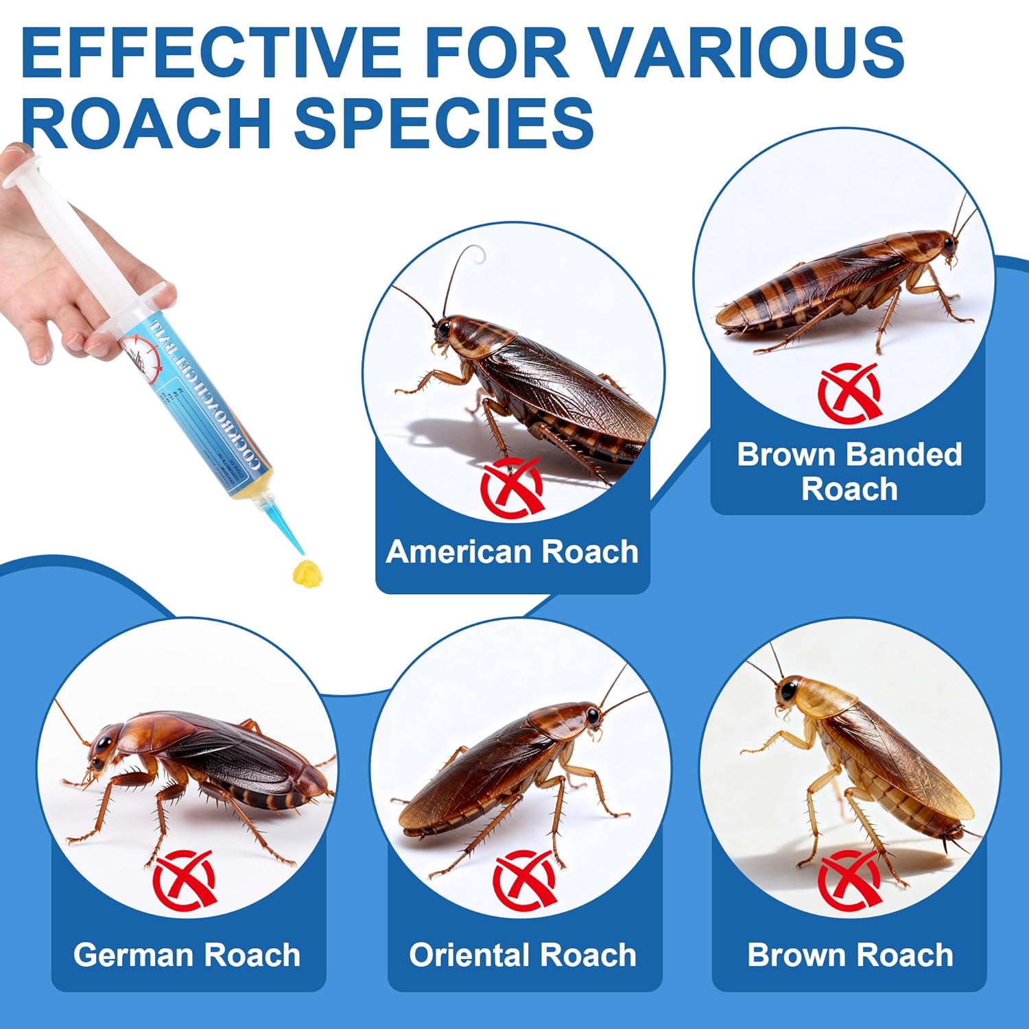 6 Pack Large Roach Gel Bait, Roach Killer Indoor Infestation, Cockroach Bait for Home Kitchen Indoor, Perfect for Hard-to-Reach Areas, Pet Safe, 30g Each