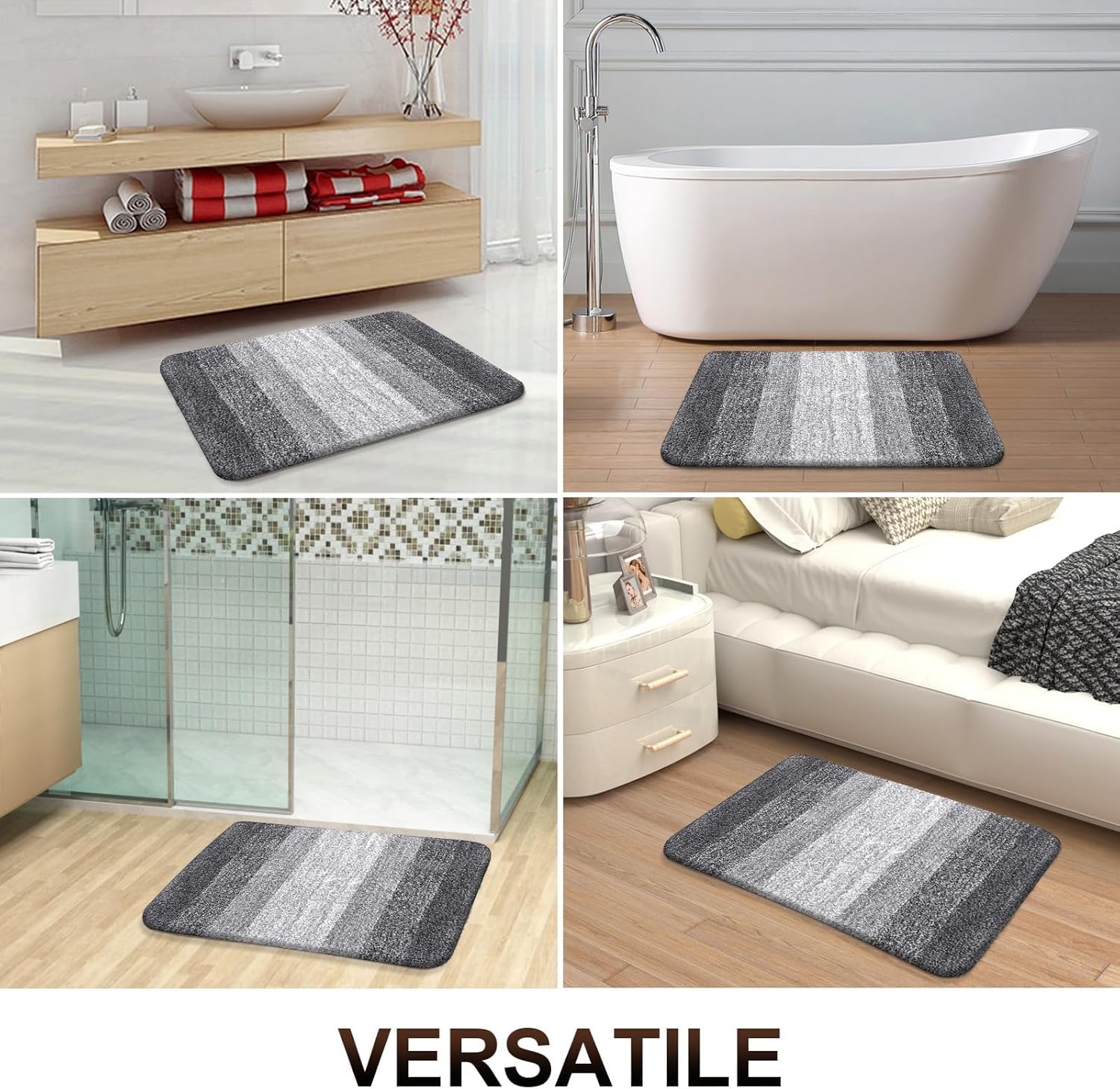 Tappeto Bagno Antiscivolo 60 x 110 cm, Tappetino Doccia Super Assorbente in Microfibra Morbido, Lavabile in Lavatrice, Design Moderni per Bagno, Cucina o Lavandino(Gray,59"x 24")