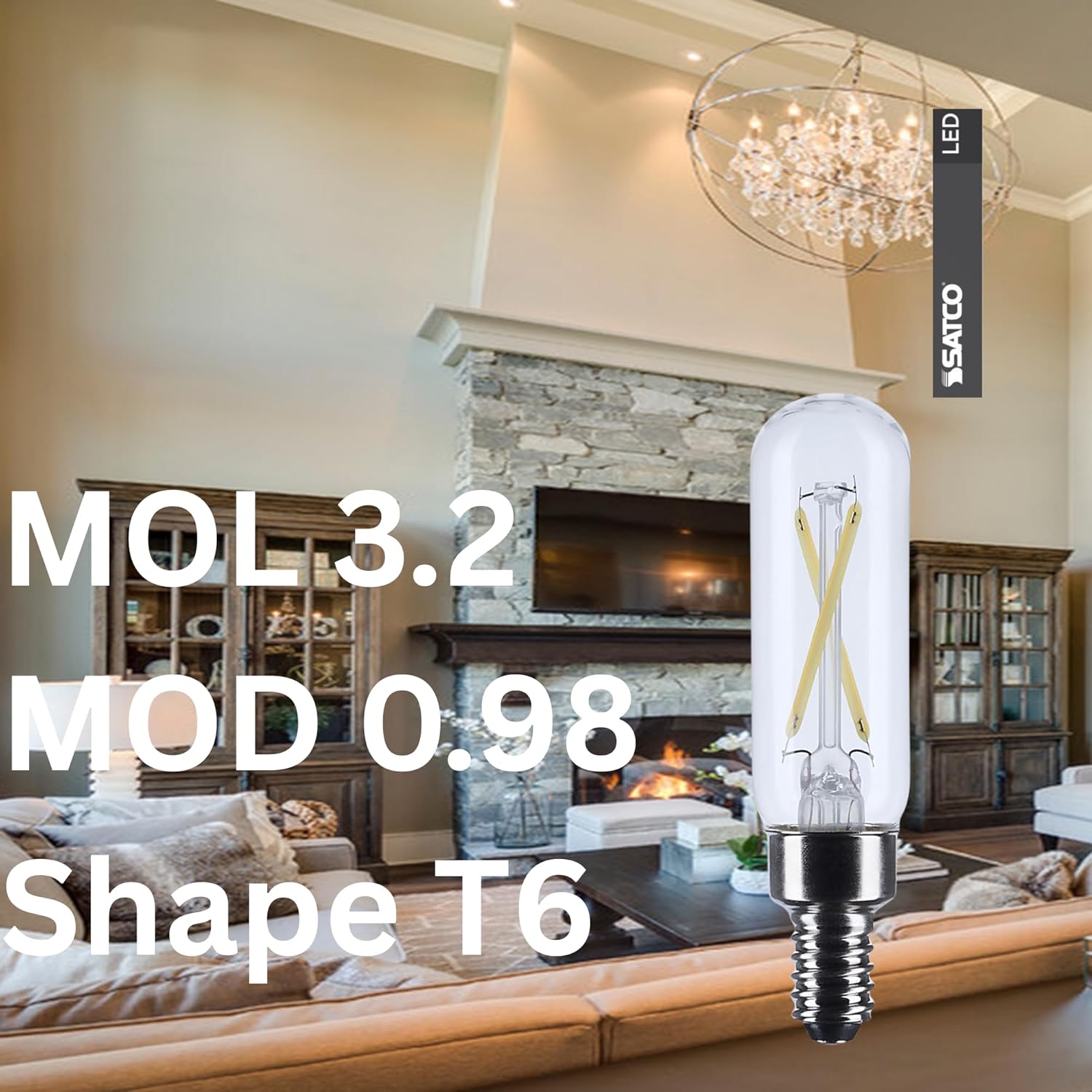 Satco 2.8W T6 LED Light Bulb 5000K Natural Light 200 Lumens Clear 300 Degree Beam E12 Candelabra Base 92 CRI Dimmable Wet Rated IP65 Enclosed Fixture Rated 120V S12519 (24 Pack)