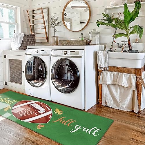 Miniatura 6 de Juego de 1 alfombra de cocina de fútbol Fall Y'all, acolchada, antifatiga, juego de 1 alfombra de cocina, antideslizante, cómoda para cocina,