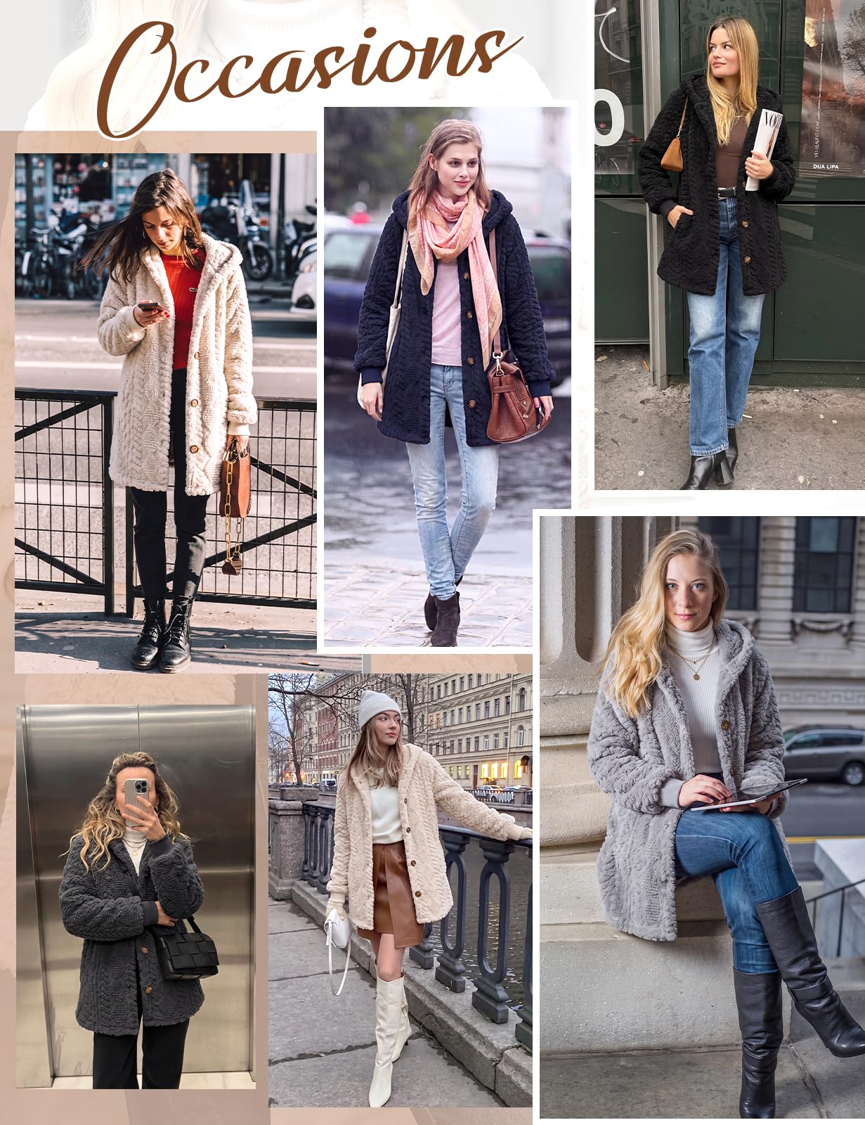 heekpek Fleecejacke Damen lang mit Kapuze Teddyjacke mit Knopfverschluss