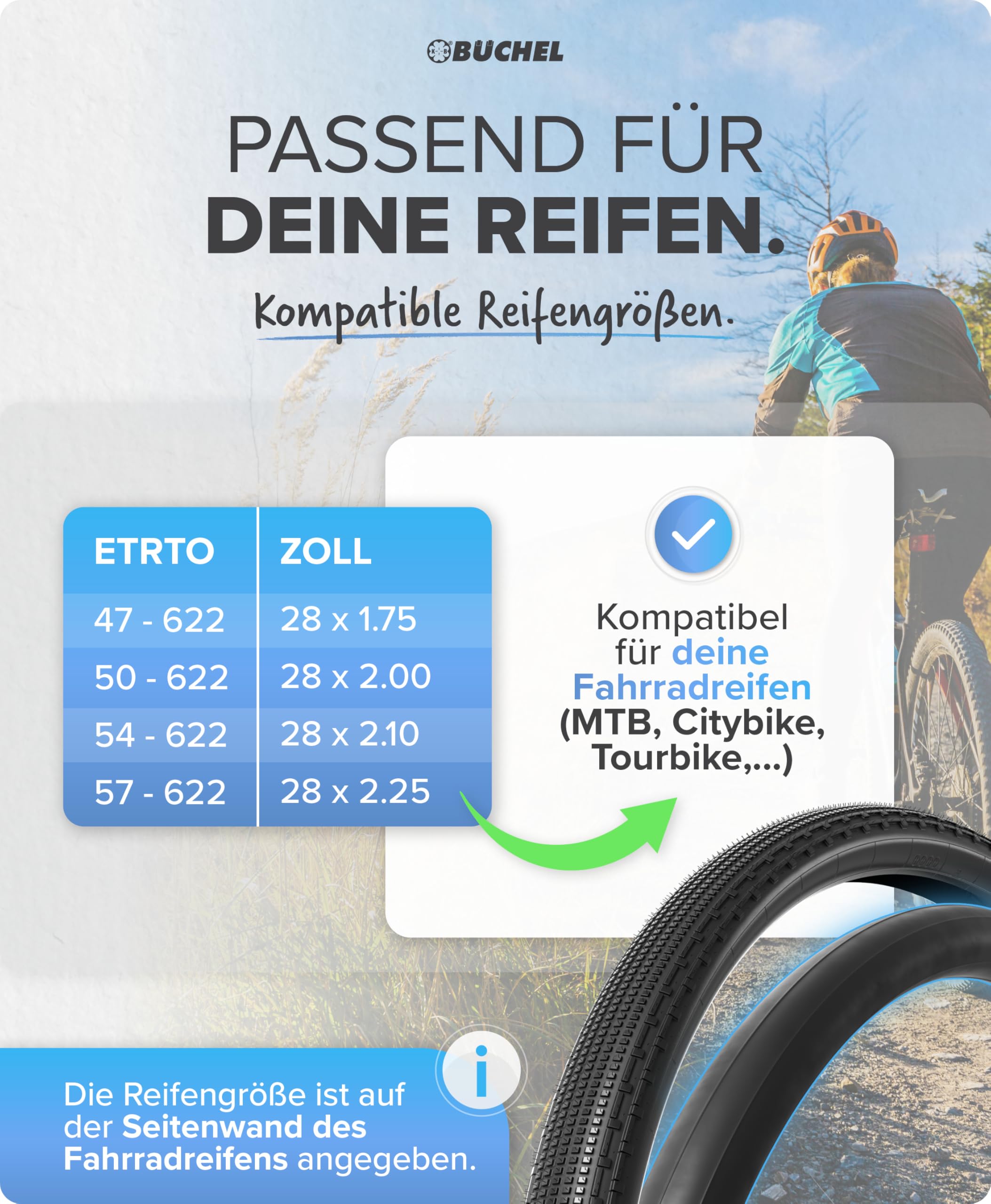 Büchel 2er Set Fahrradschlauch 28 Zoll - AV 40mm, 28x1,75-2,125 (47-622), inkl Reifenheber & Ventilkappen