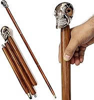 Vista 8 de 5MOONSUN5 Bastón para caminar con diseño de calavera de cabeza de latón, bastón de palisandro hecho a mano con barras decorativas de latón macizo