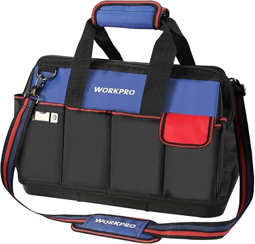 WORKPRO Bolsa de herramientas, bolsa de herramientas de 18 pulgadas con base moldeada impermeable, bolsa organizadora de herramientas superior
