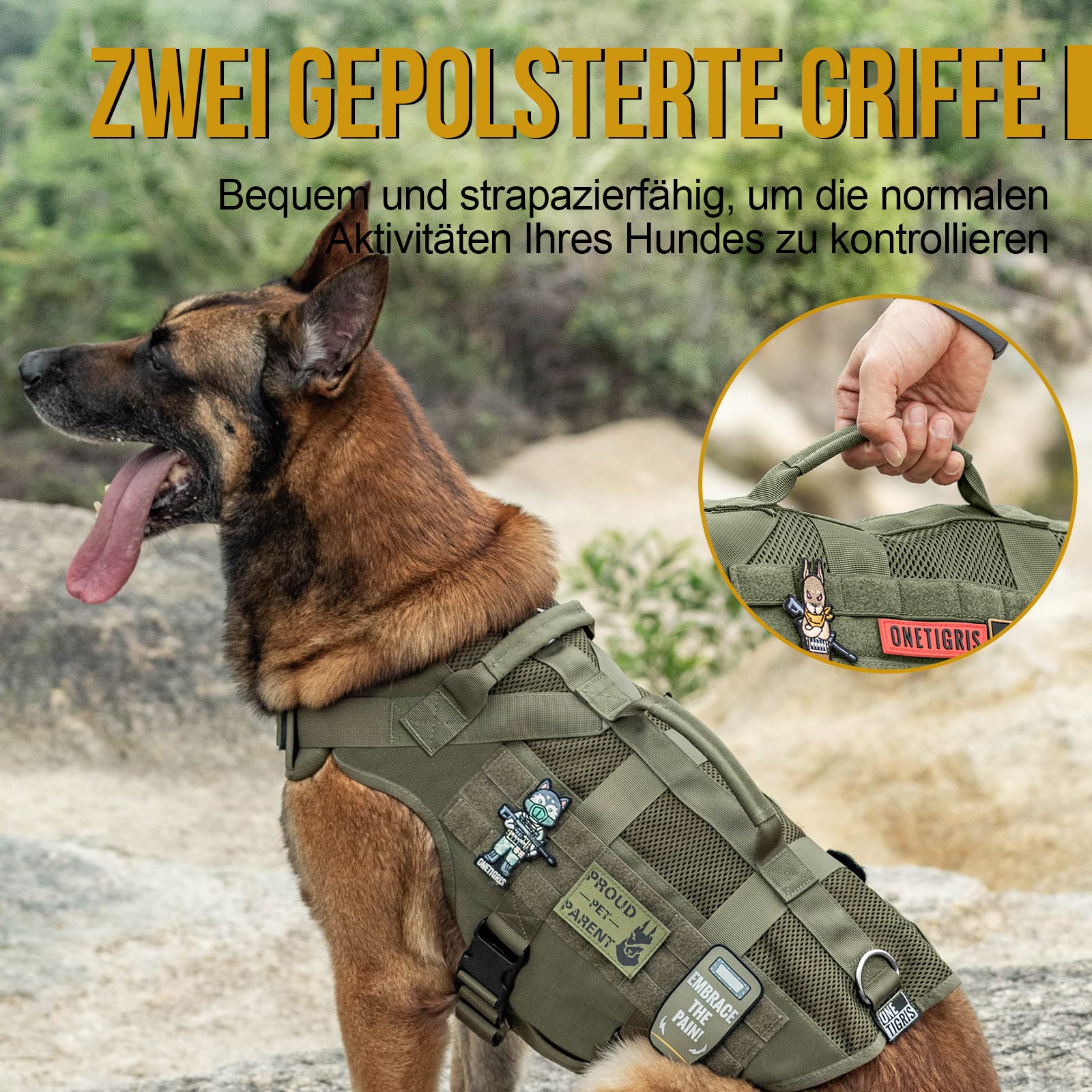 OneTigris Imbracatura No-Pull per Cani, AIRE MESH, Regolabile, Ultra Traspirante, per Grandi e Medie Dimensioni, Pettorina Con 2 Manici