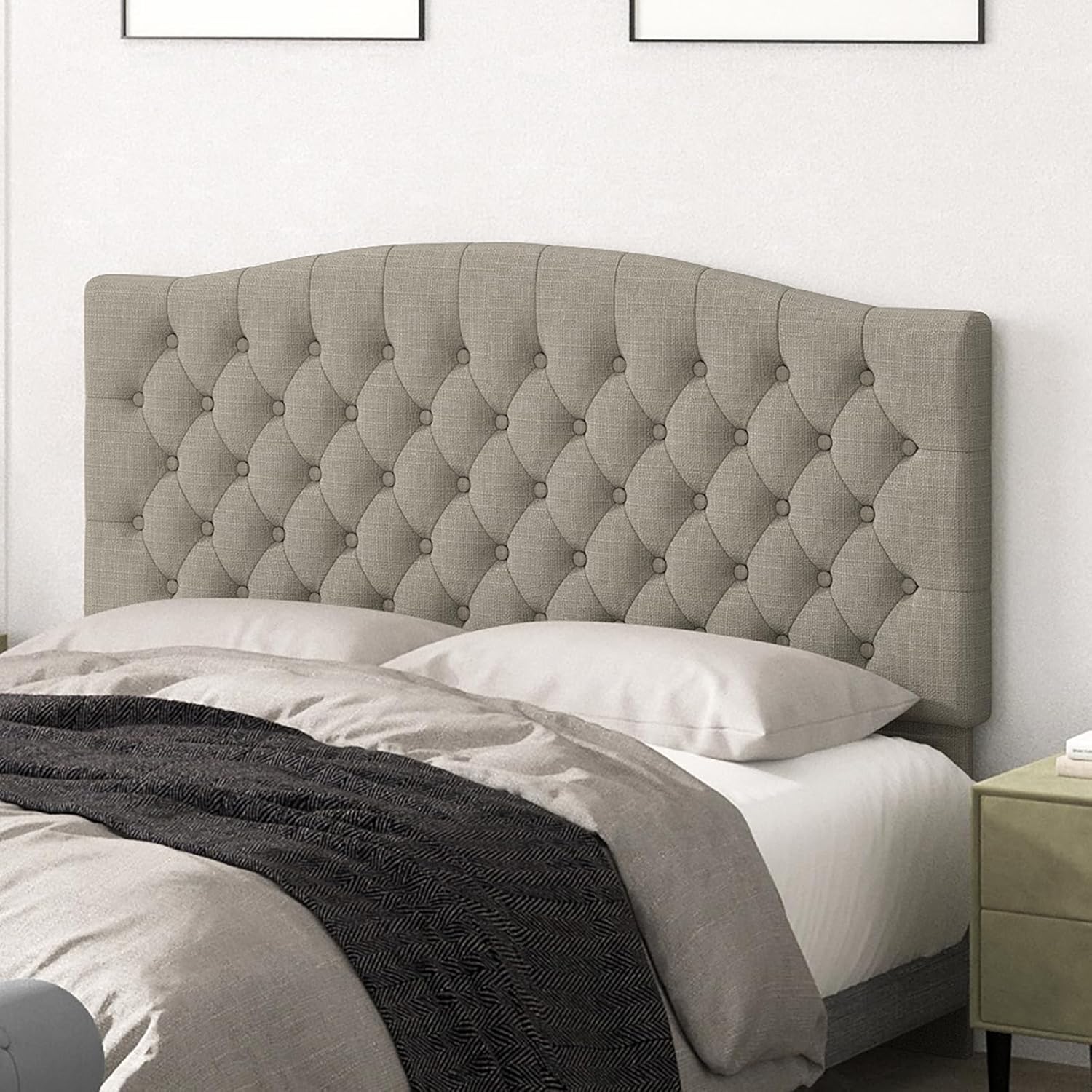 Queen Headboard Only, Upholstered Headboard for Adjustable Bed Linen Tufted Queen/Full Size Wall Mounted Head Board with Solid Wood Legs Head Board, Linen