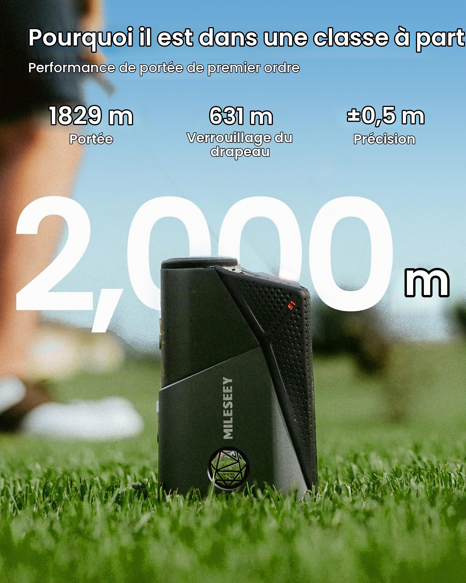 MILESEEY GenePro S1 Téléscope de Mesure de Golf AI : Smart Slope, 1829 m, grossissement 7,5X, Verrouillage de Drapeau en 0.1s avec Vibration, Support magnétique