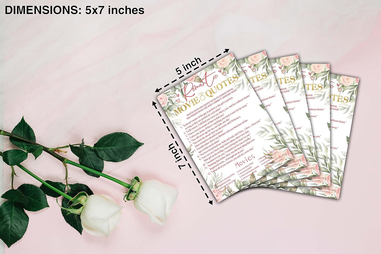 Bridal Shower Games - Romantic Movie Quotes Wedding Party Game - Boho Floral Greenery Bachelorette/Engagement Party Supplies Activities - Pack of 30 Game Cards & 1 Answer Card (A02)