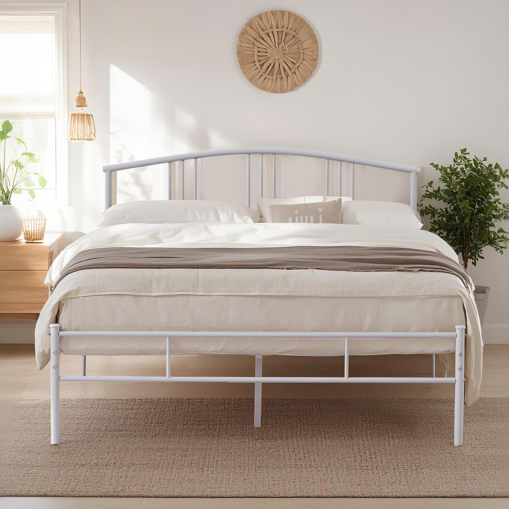 VECELO Queen Size Bed Frame with Headboard and Footboard, Metal Platform Mattress Foundation, Sturdy Steel Slat/No Box Spring Needed/Under Bed Storage/Easy Assembly