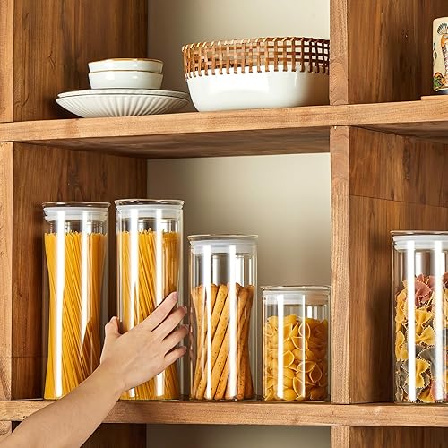 Miniatura 8 de ZENS Juego de 2 tarros de vidrio moderno para almacenamiento de alimentos, recipientes de vidrio transparente de 50 onzas con tapas herméticas,