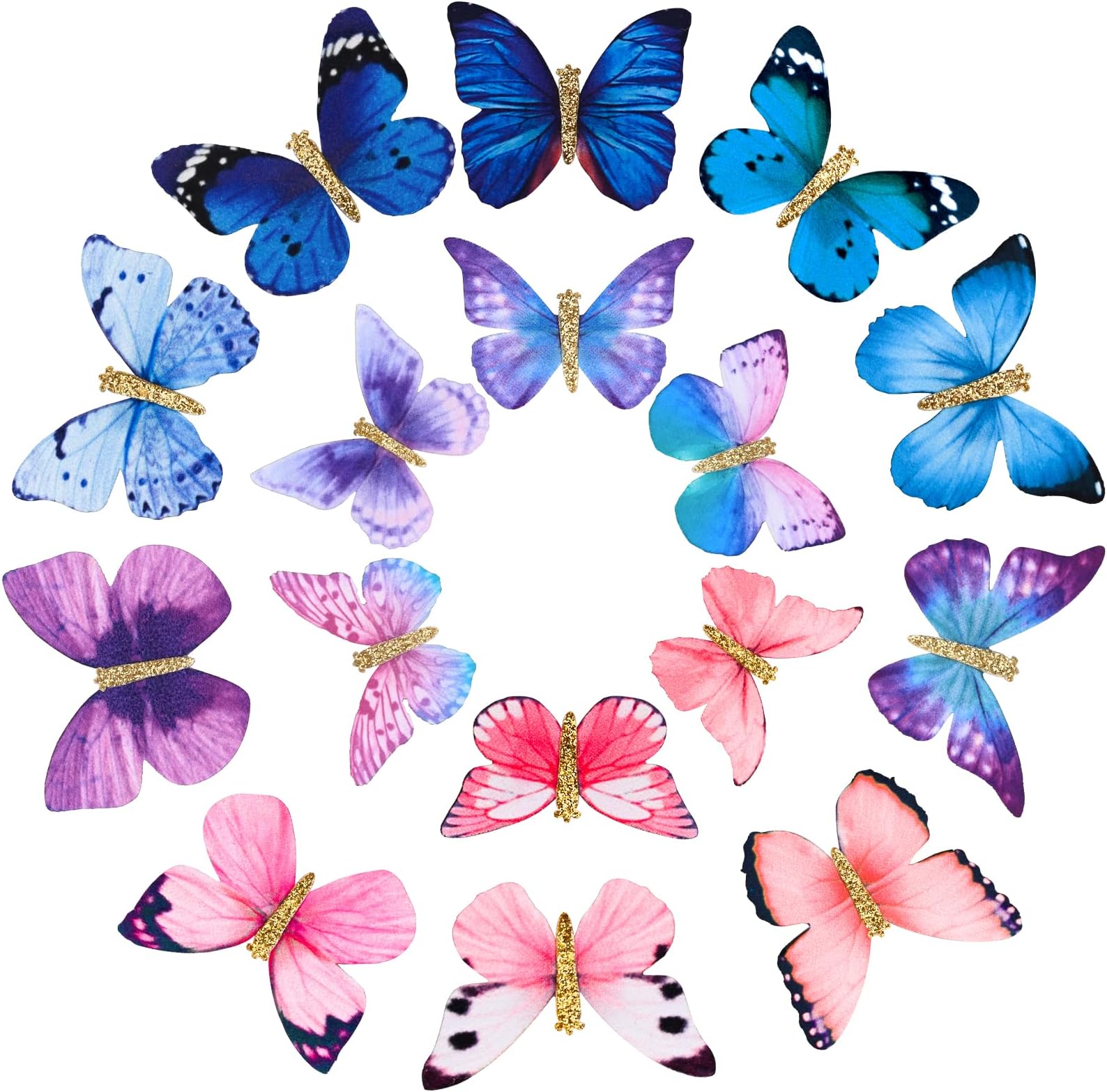 Butterfly Hair Clips Small Realistic Colorful Handmade 90s Hair Clips Barrette Hair Accessories for Women and Girls -Blue&Pink