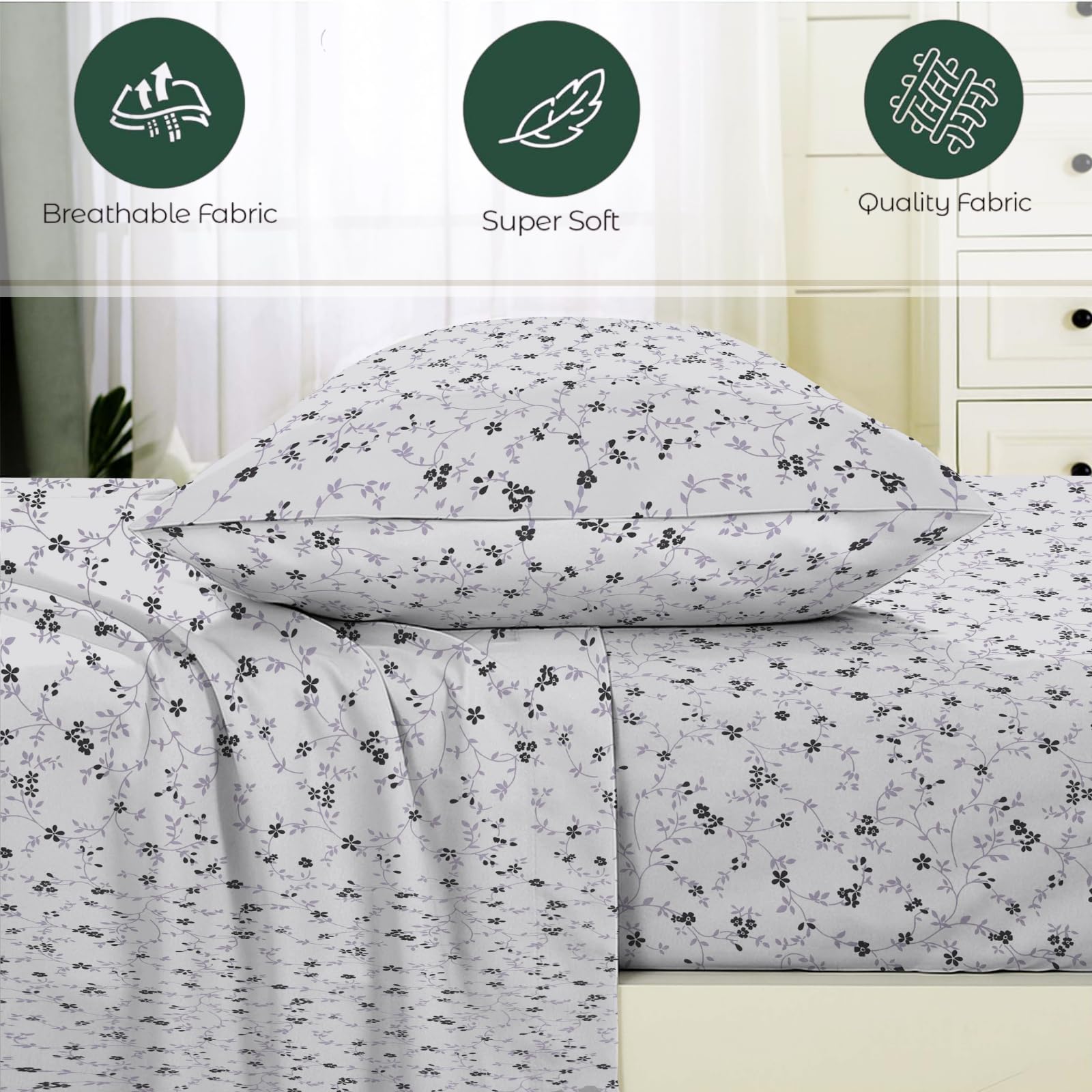 EverSoft Bedding Pack of 4 Pillowcases 50x75cm Soft Pillow Cases, Wrinkle Free Easy Care Pillow Covers - Image 4