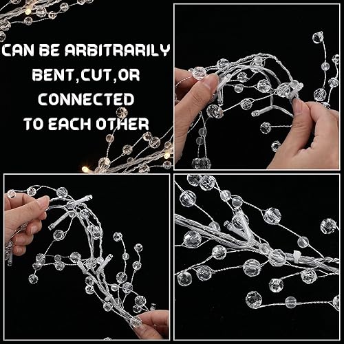 Miniatura 6 de Soaoo Paquete de 4 guirnaldas de diamantes de cristal de Navidad de 48 pulgadas con luces LED, guirnalda de alambre de hielo de Navidad para árbol