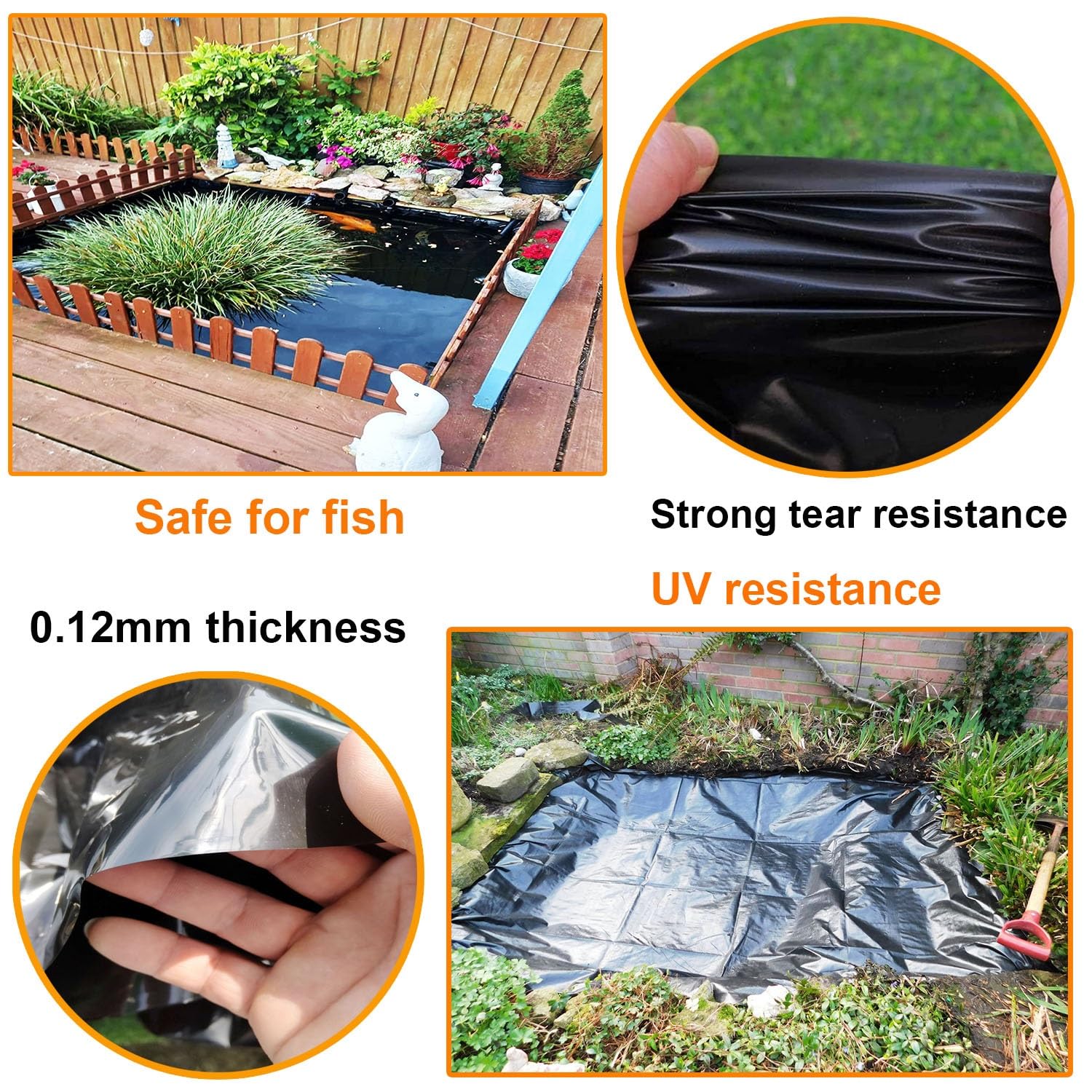 Revestimiento Flexible Negro para estanques - HDPE 2x2m, 3x5m, 4x6m - Membrana Impermeable para estanques de Peces y Fuentes de Agua, fácil de Cortar para Jardines, Fuentes y Arroyos.