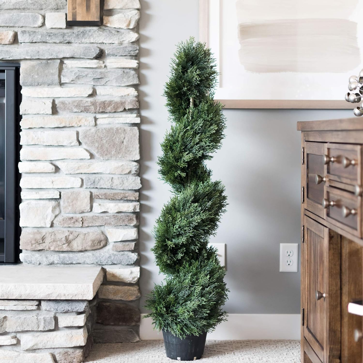 Vickerman Everyday 4' Artificial Potted Green Cedar Spiral Tree - Lifelike Home Or Office Decor - Premium Faux Potted Tree - Maintenance Free Artificial Plant
